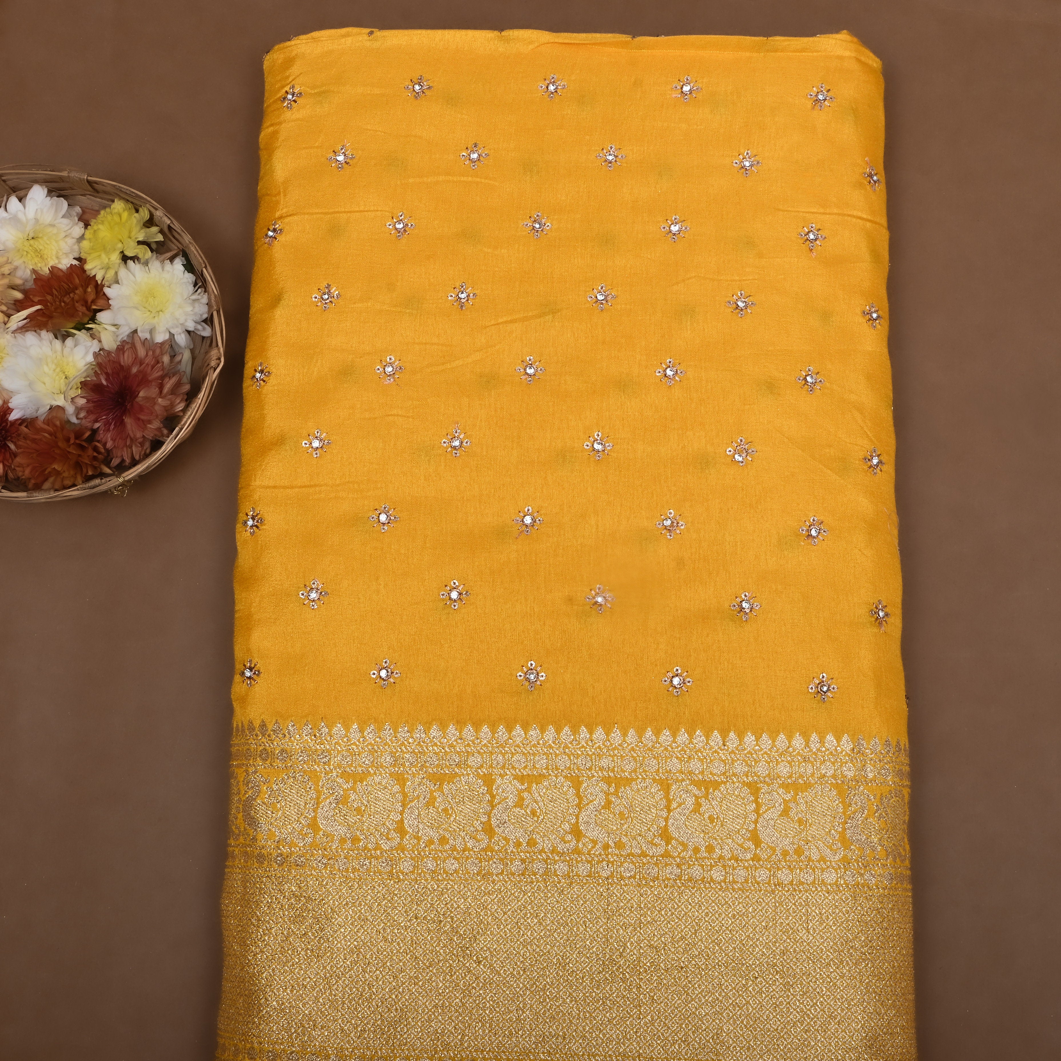 Sunrise Yellow Zari Woven Silk Fabric