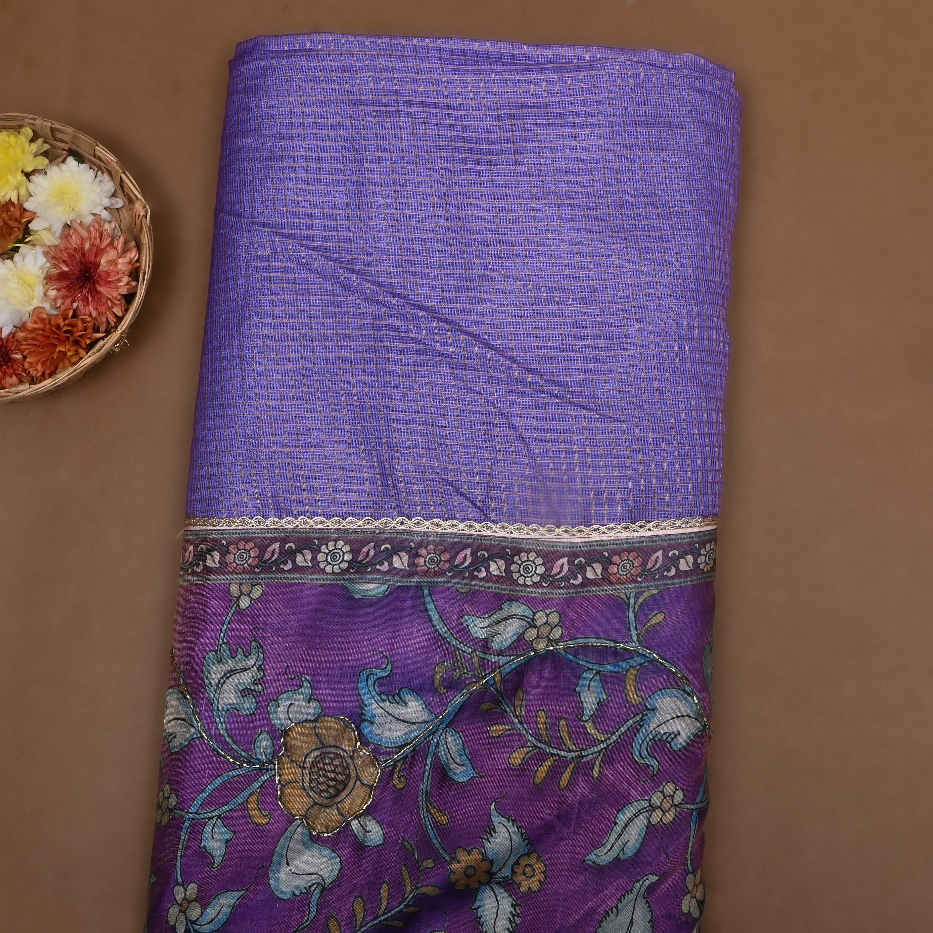Violet Floral Printed Kota Fabric