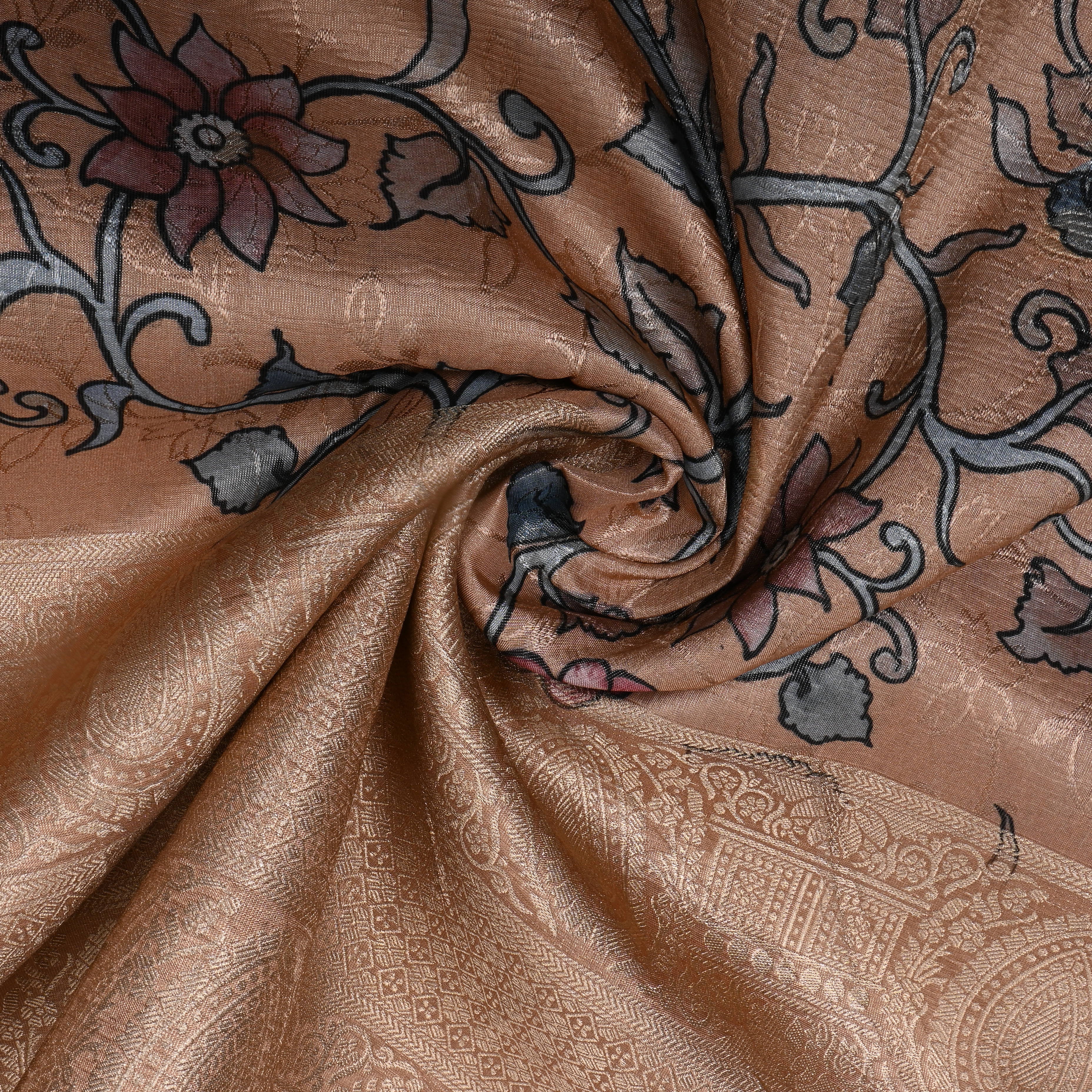 Dusty Peach Floral Printed Tissue Fabric