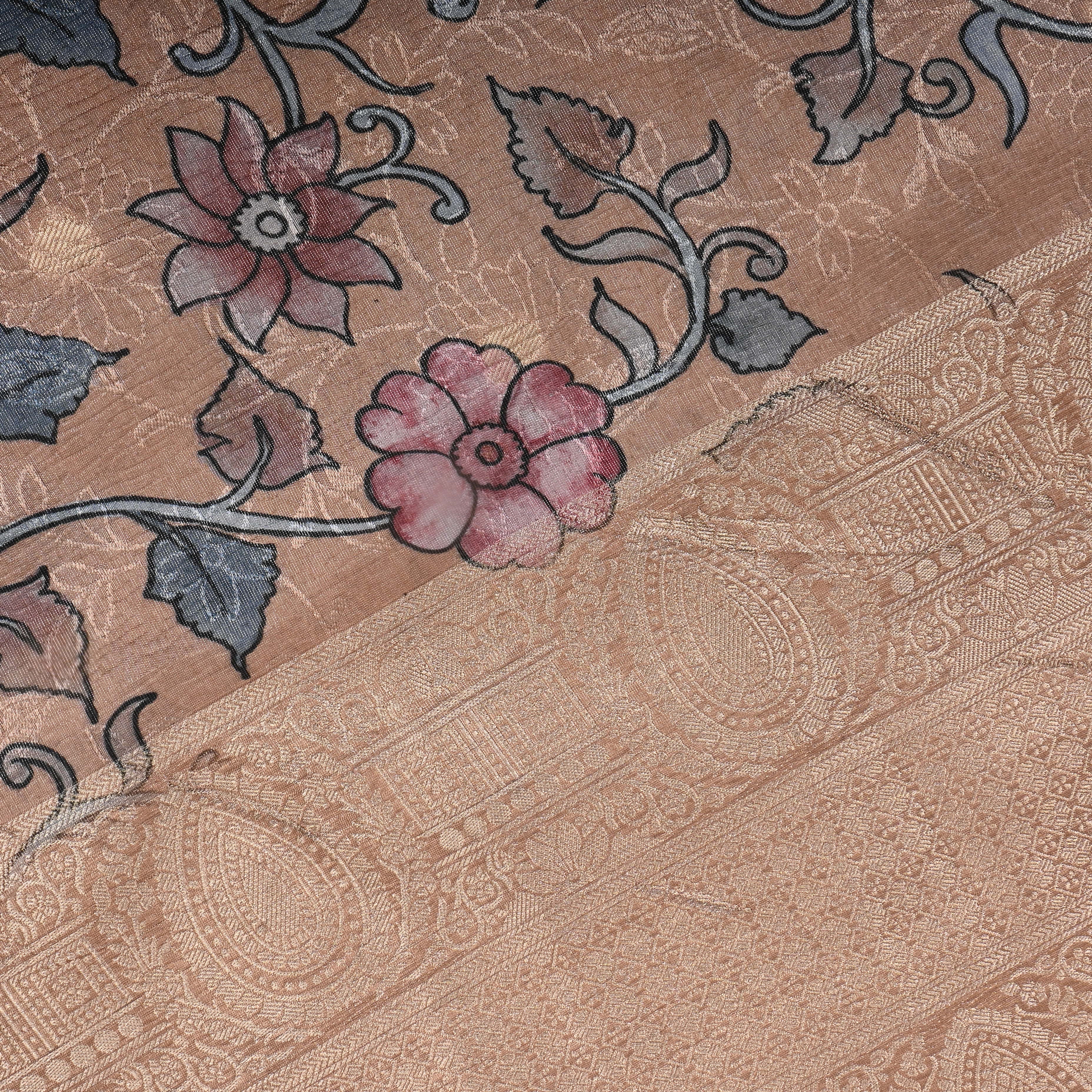 Dusty Peach Floral Printed Tissue Fabric