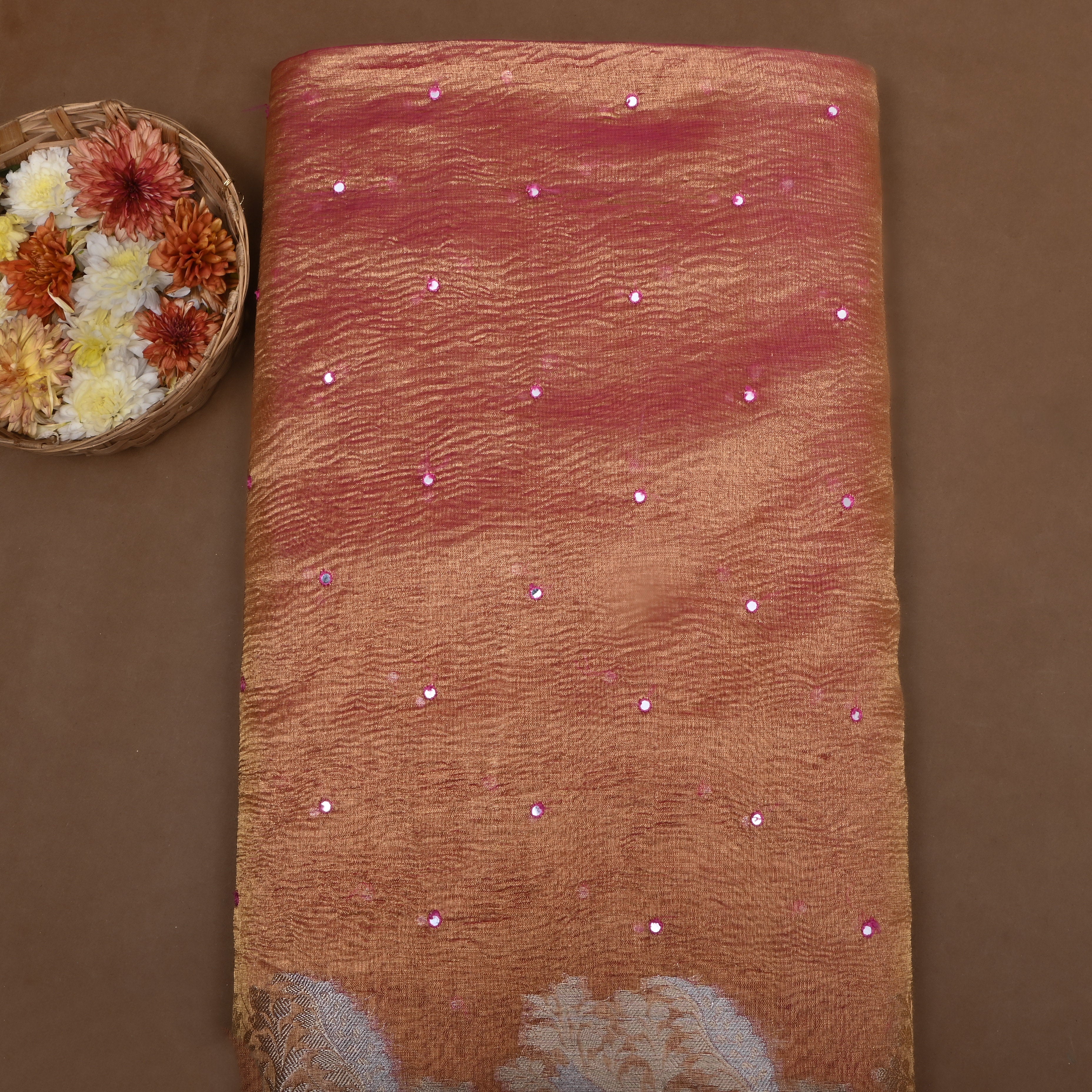 Dual Tone Pink Zari Woven Tissue Fabric