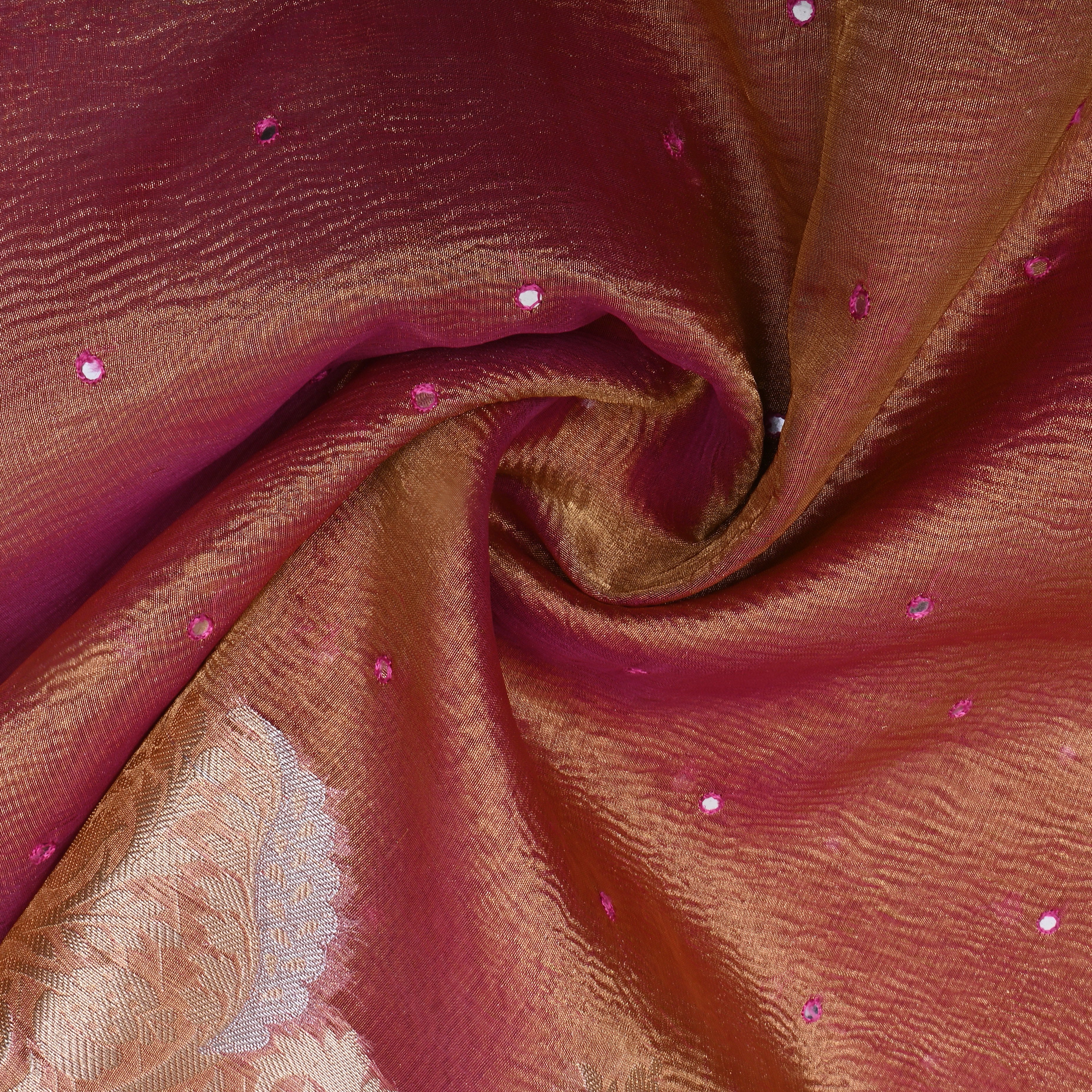 Dual Tone Pink Zari Woven Tissue Fabric