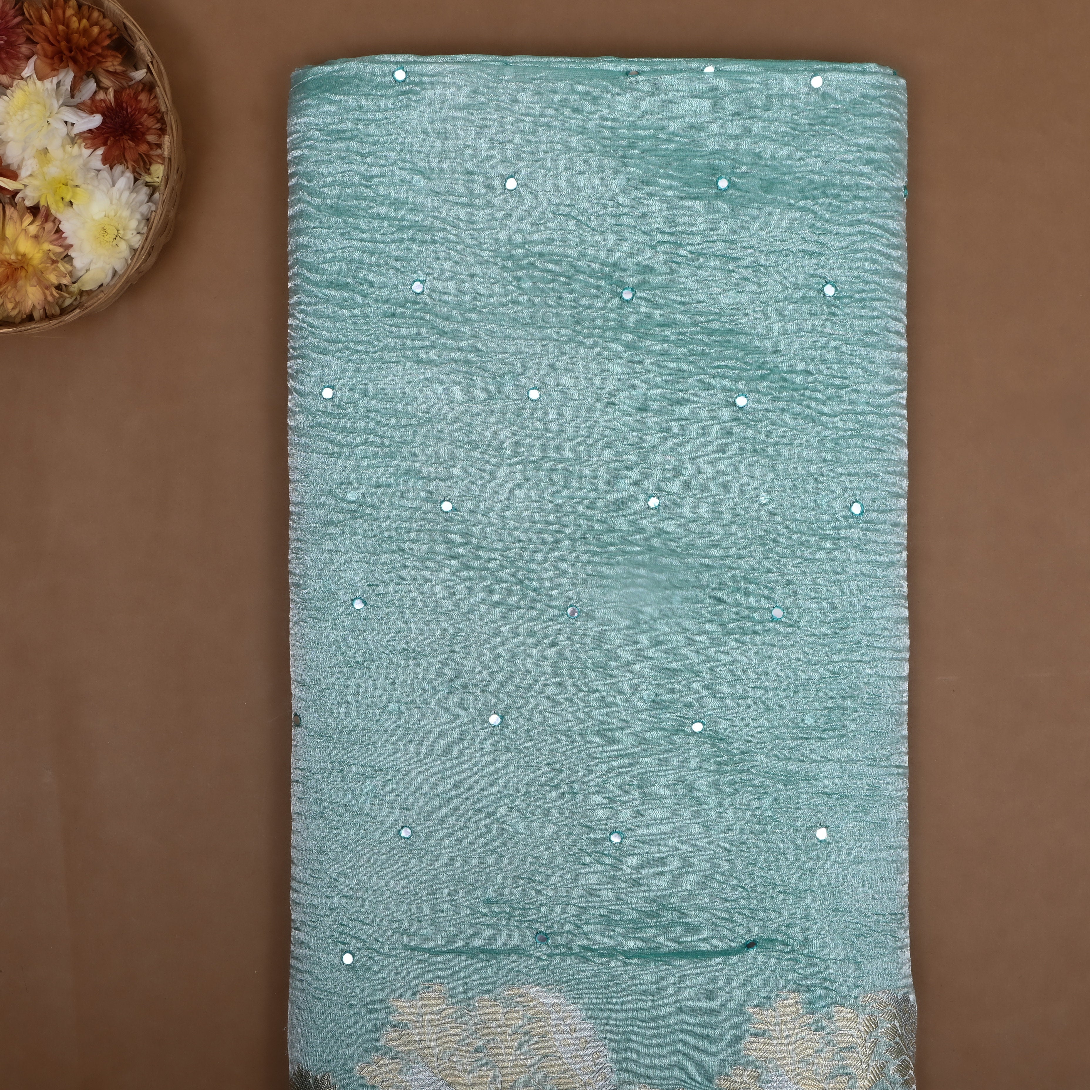Light Turquoise Zari Woven Tissue Fabric