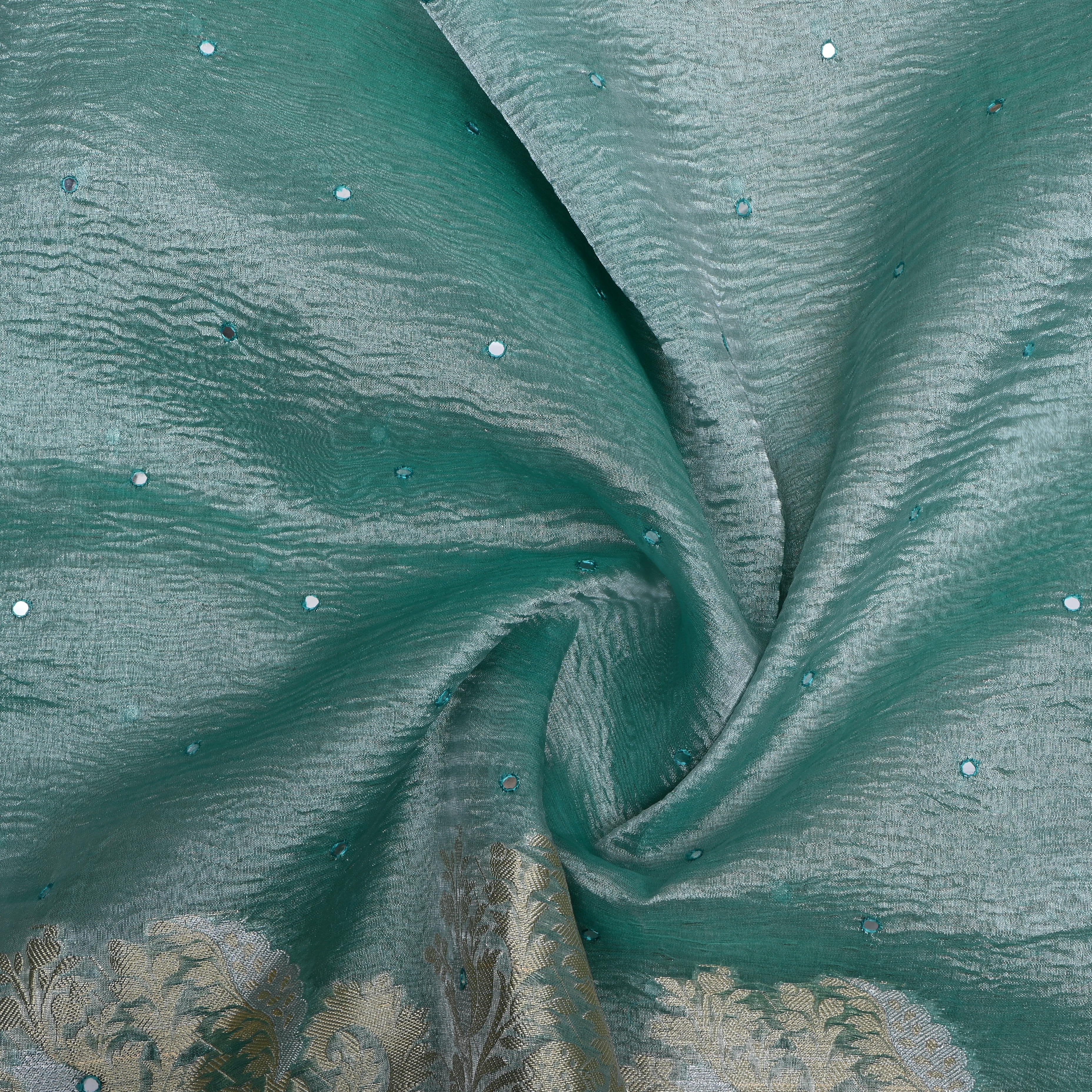 Light Turquoise Zari Woven Tissue Fabric