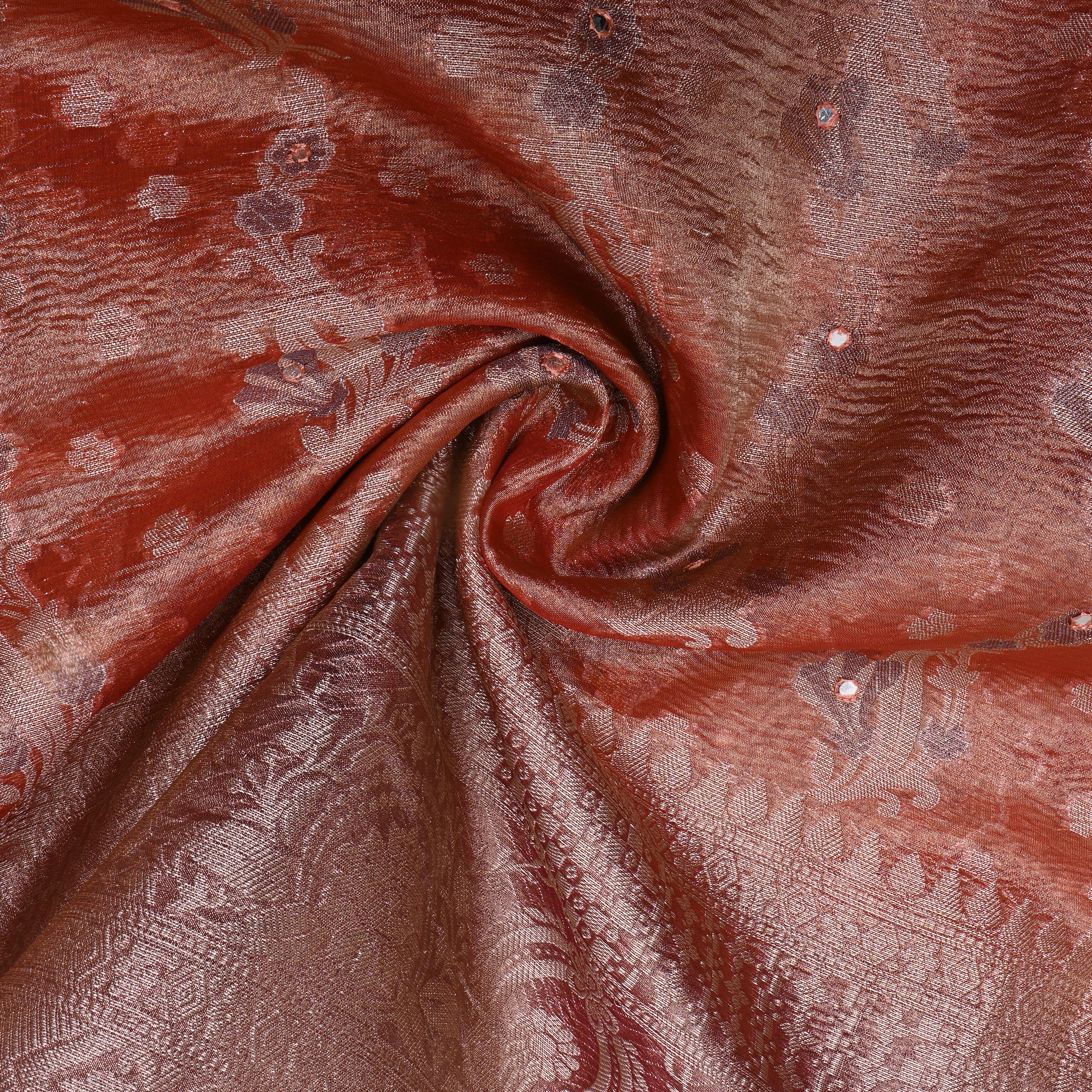 Peel Orange Zari Woven Tissue Fabric