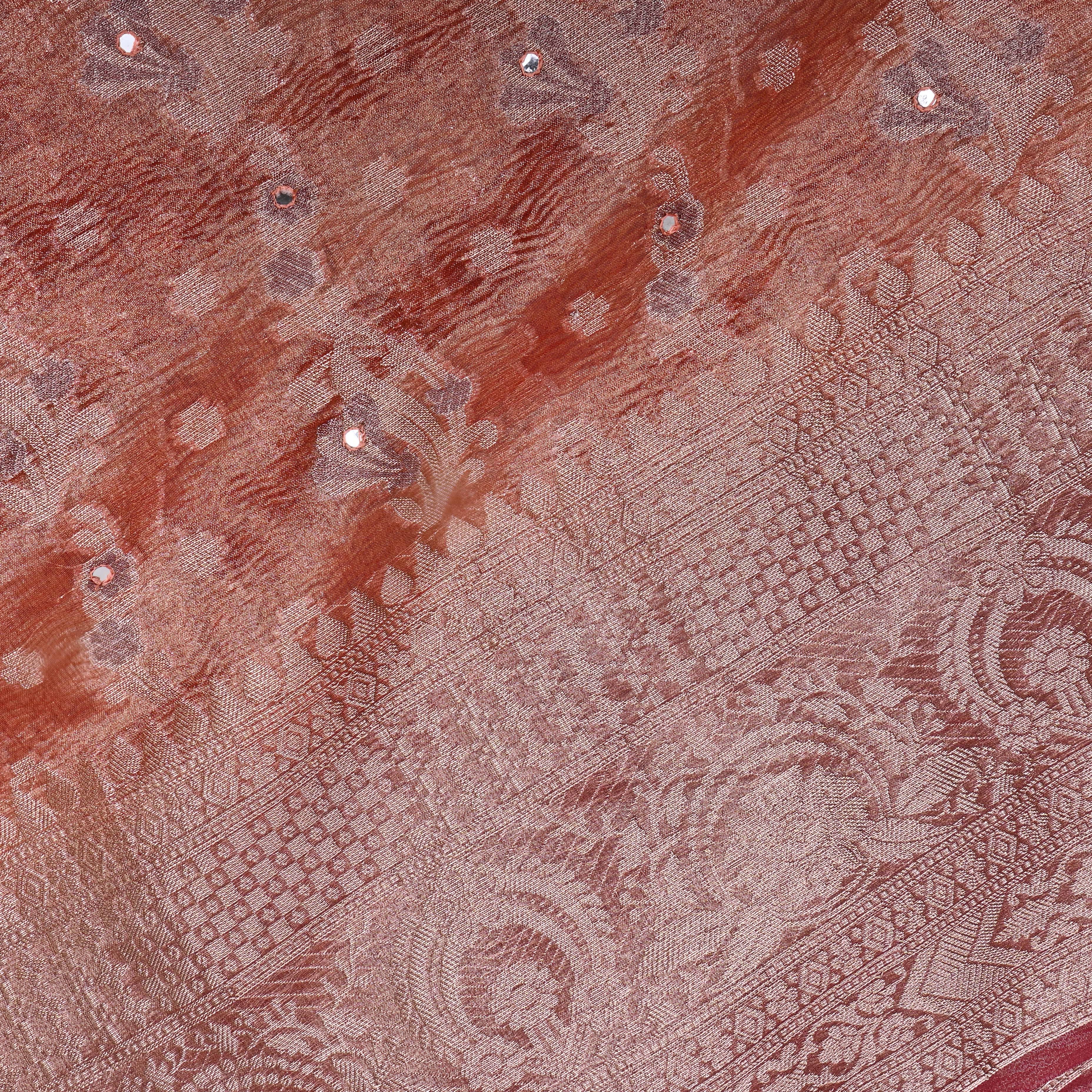 Peel Orange Zari Woven Tissue Fabric