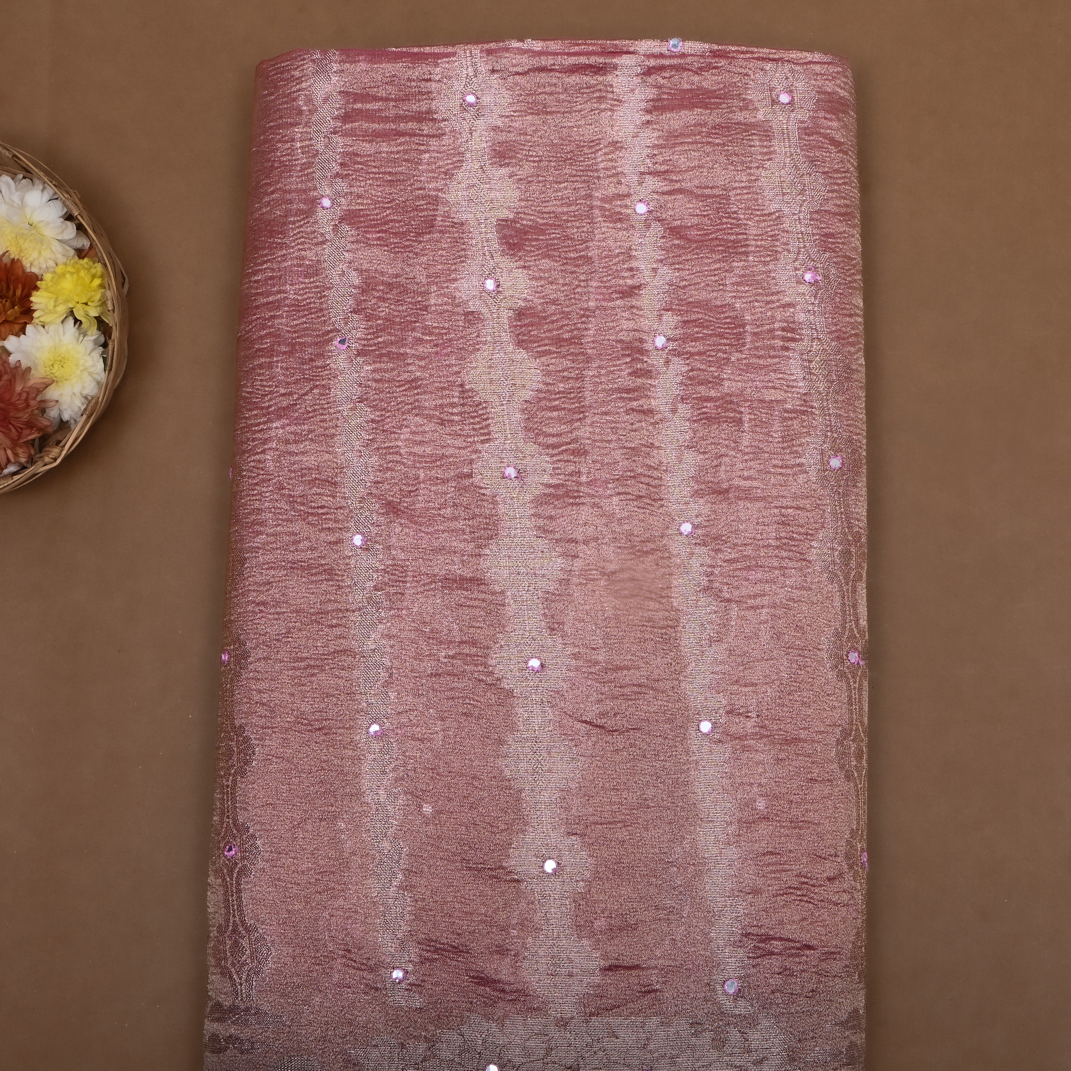 Matte Pink Zari Woven Tissue Fabric