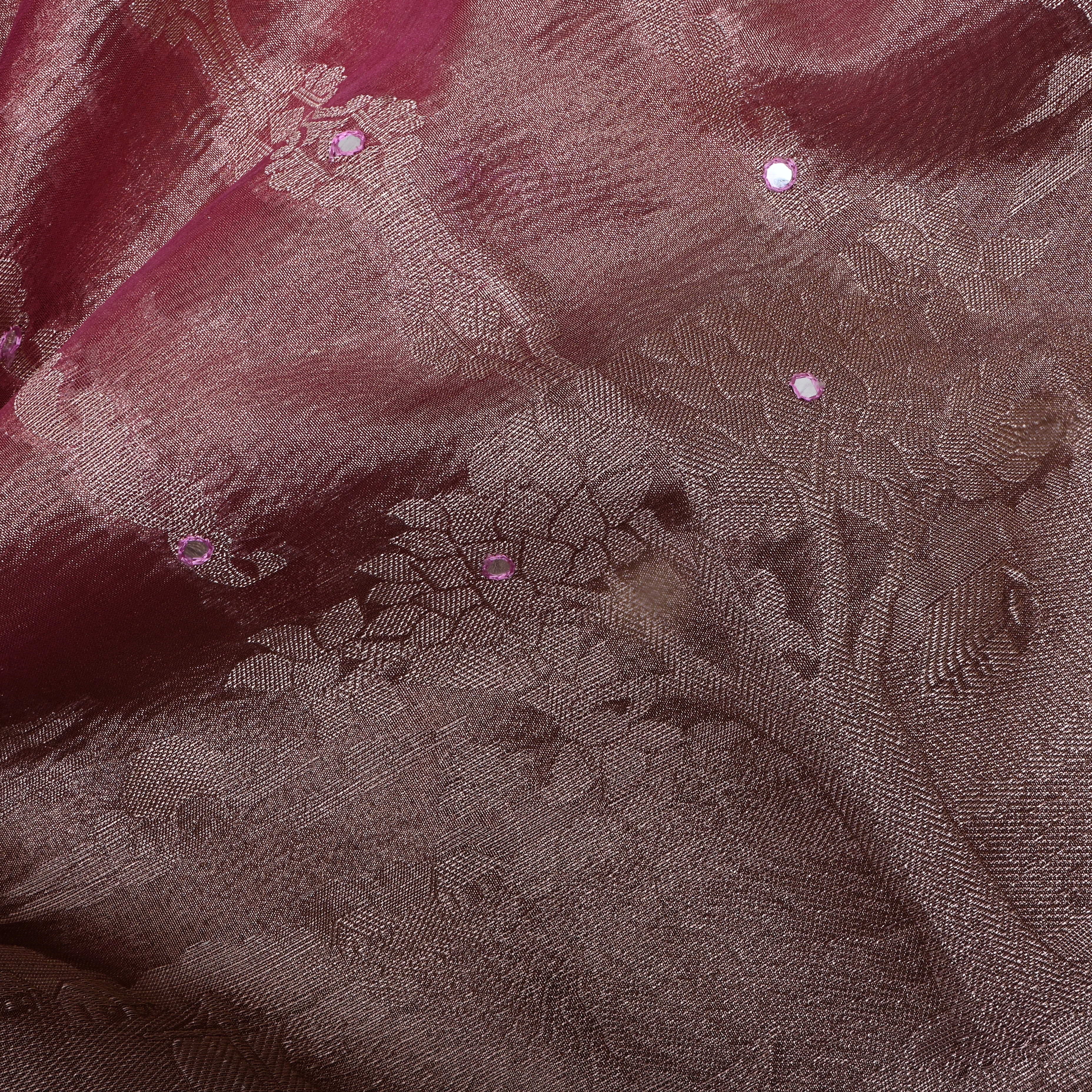 Matte Pink Zari Woven Tissue Fabric