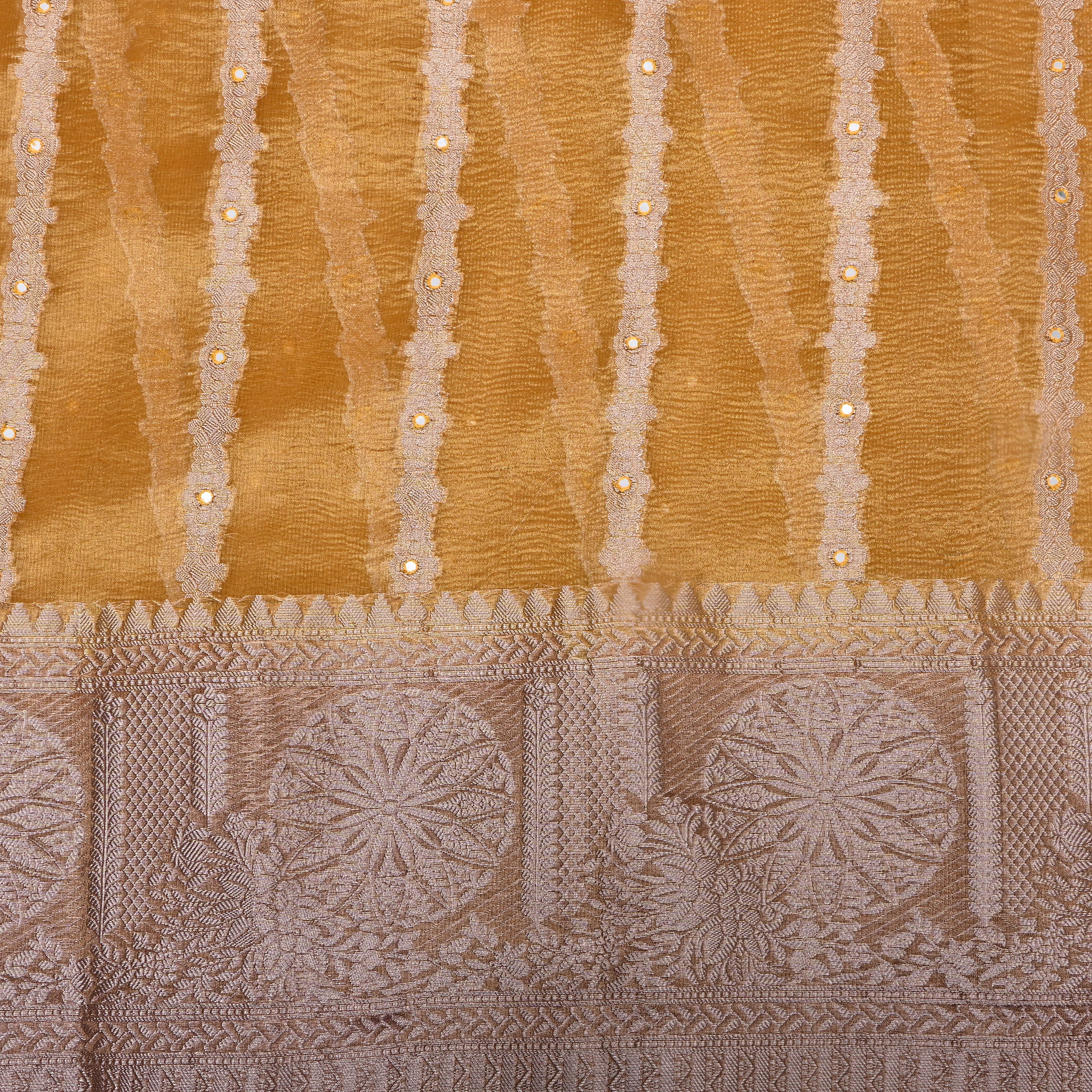 Amber Yellow Zari Woven Tissue Fabric