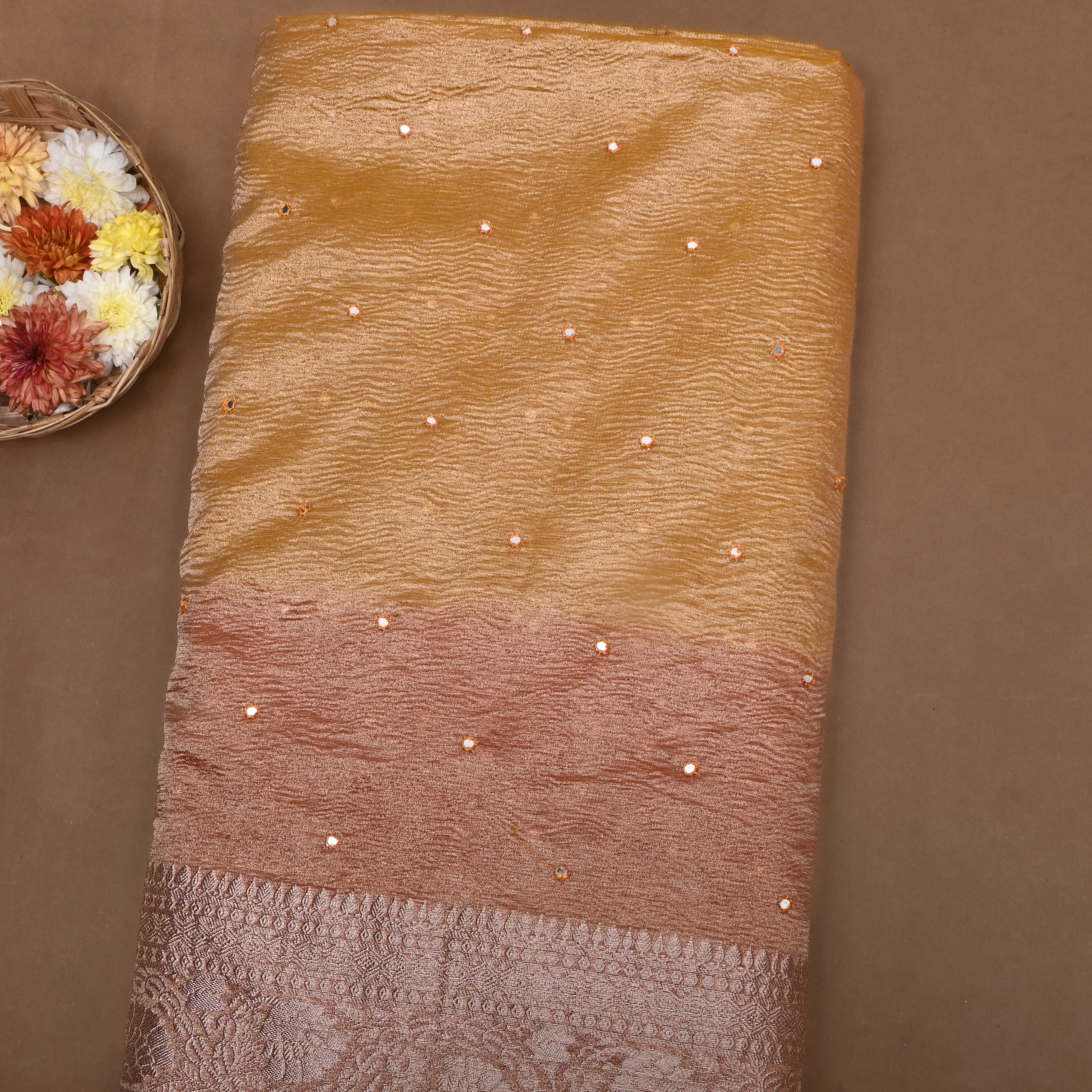 Dual Tone Yellow Zari Woven Tissue Fabric