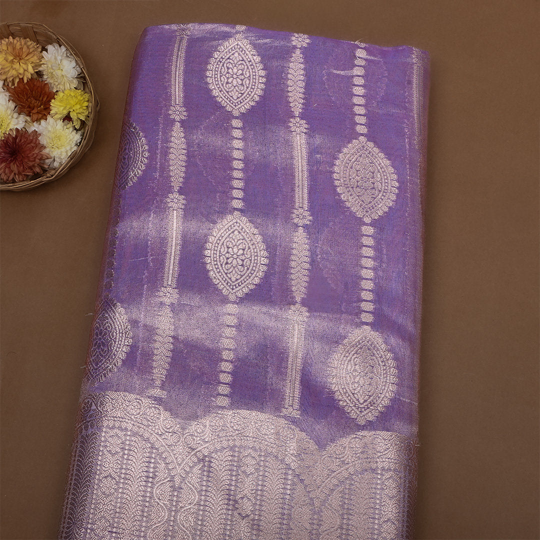 Lavender Zari Weave Tissue Fabric