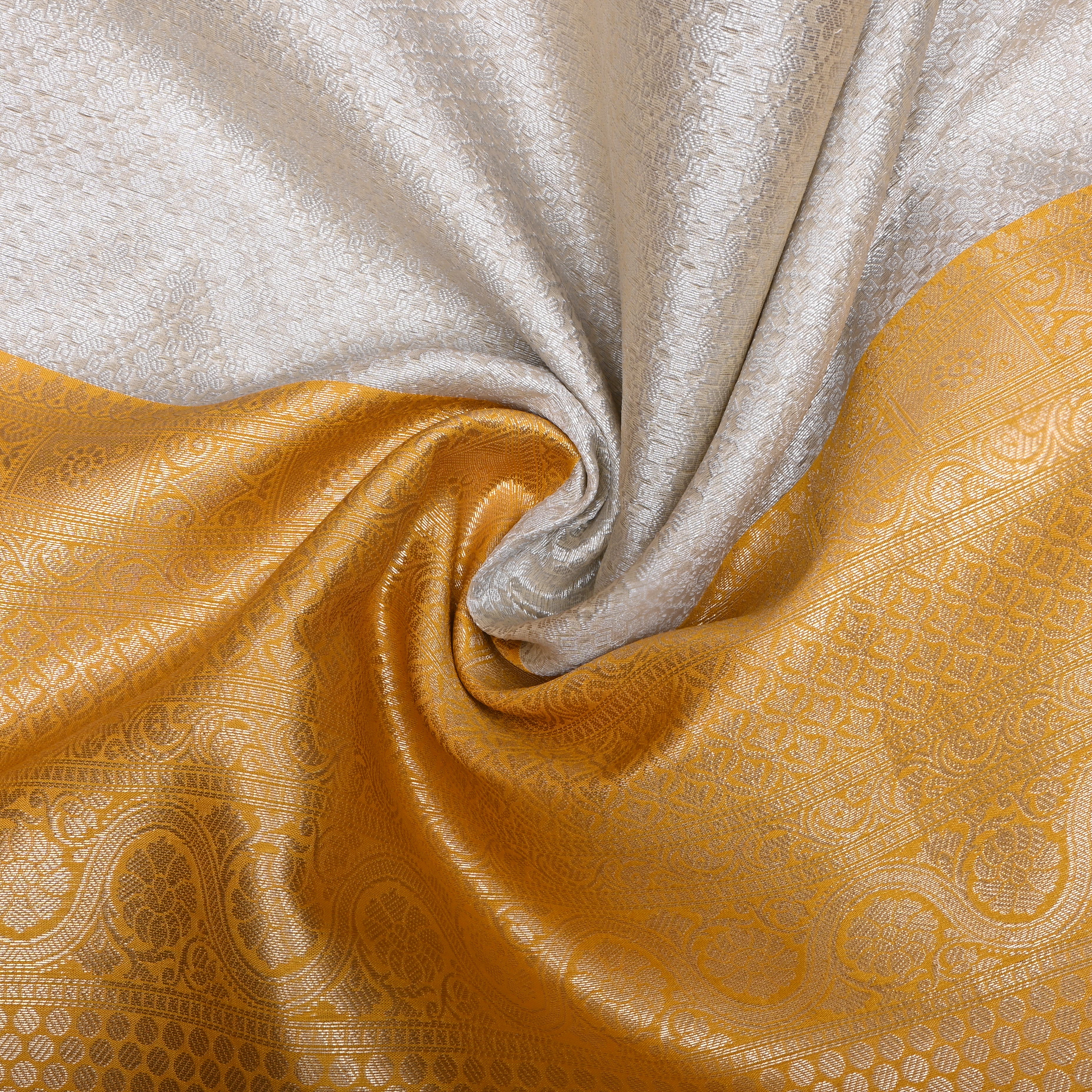 Pearl White Zari Weave Jamawar Silk Fabric