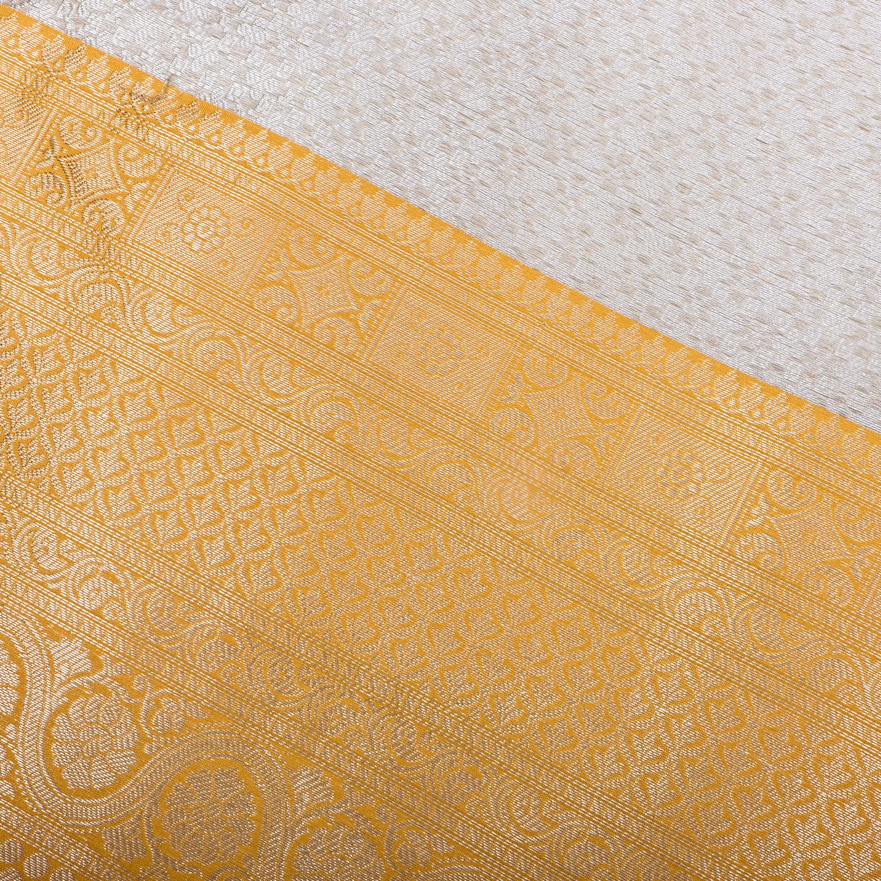 Pearl White Zari Weave Jamawar Silk Fabric