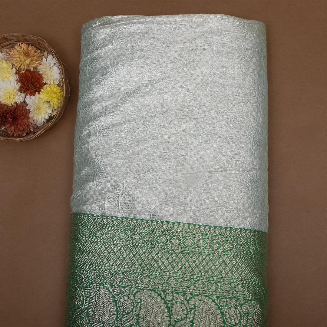 Silver Zari Weave Jamawar Silk Fabric