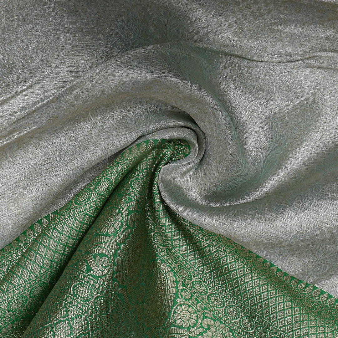 Silver Zari Weave Jamawar Silk Fabric