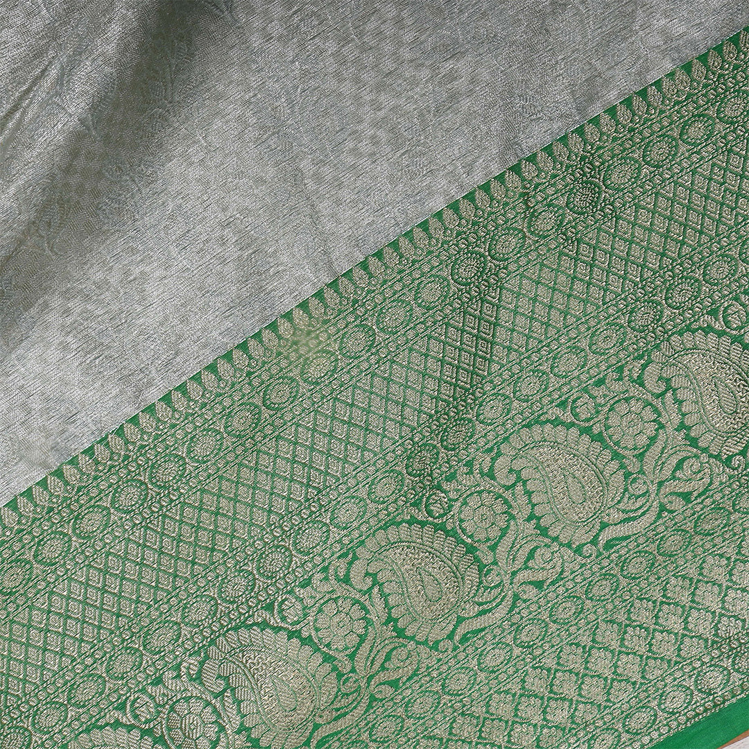 Silver Zari Weave Jamawar Silk Fabric