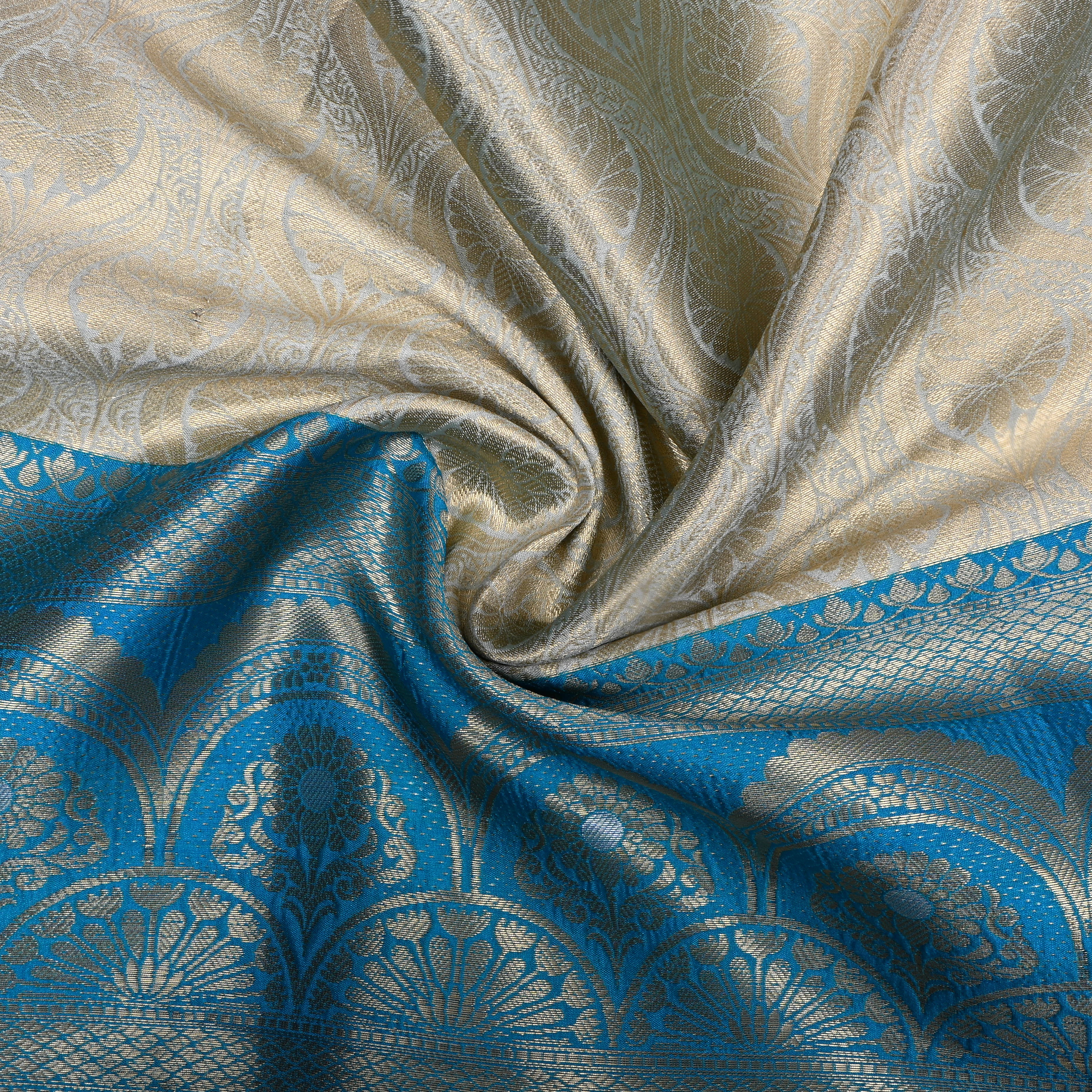 Coral White Zari Weave Jamawar Silk Fabric