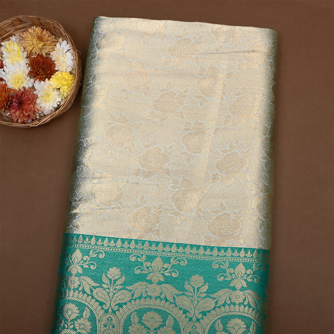 Snow White Zari Weave Jamawar Silk Fabric