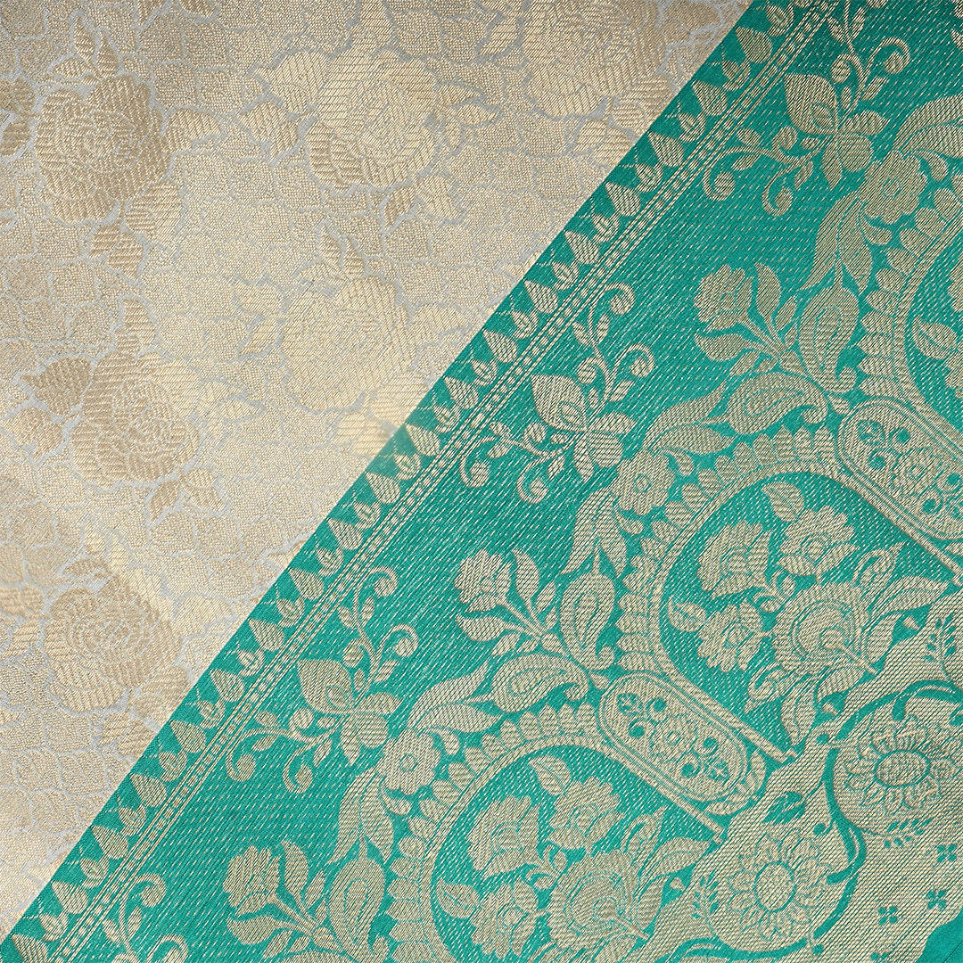 Snow White Zari Weave Jamawar Silk Fabric