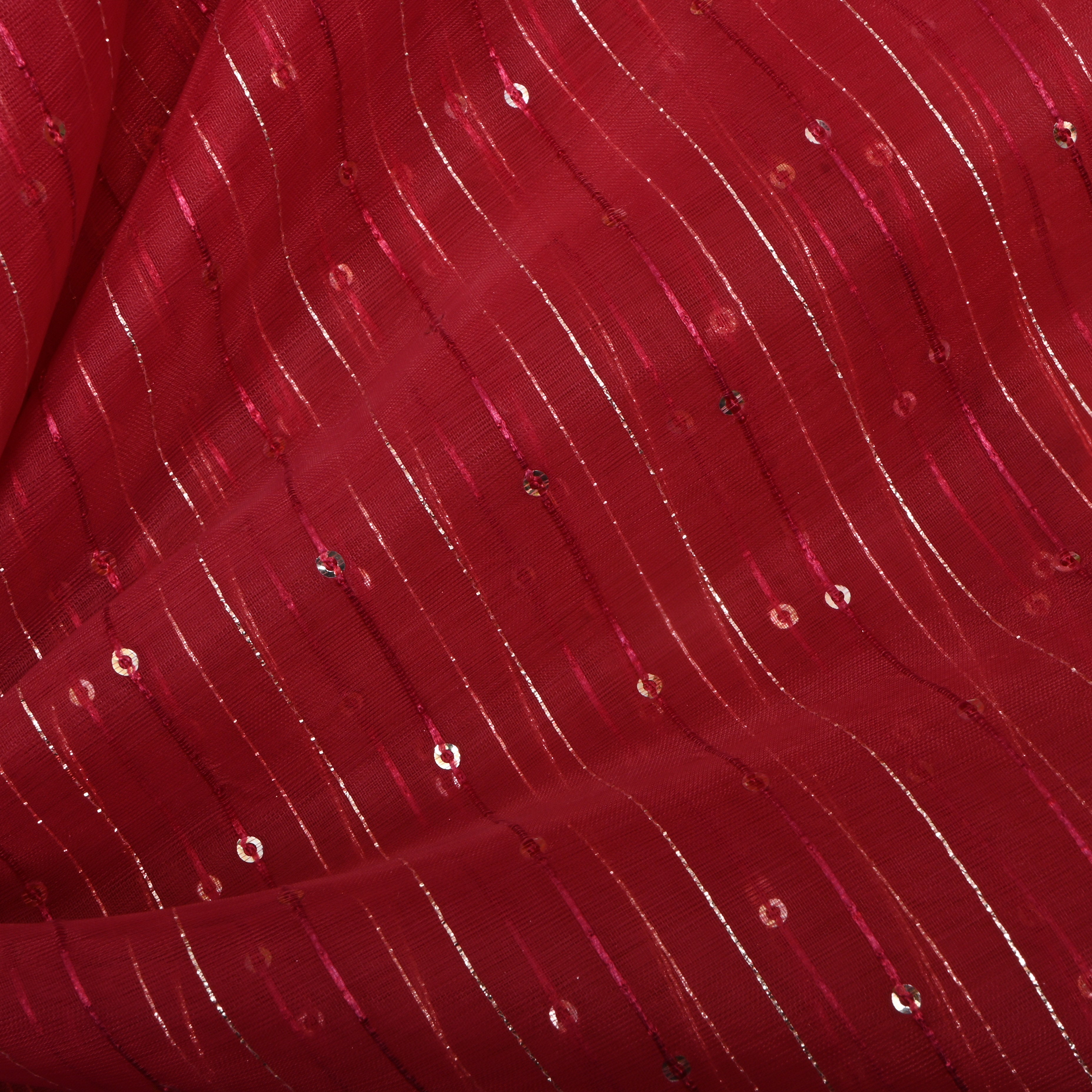 Raspberry Pink Zari Embroidered Organza Fabric