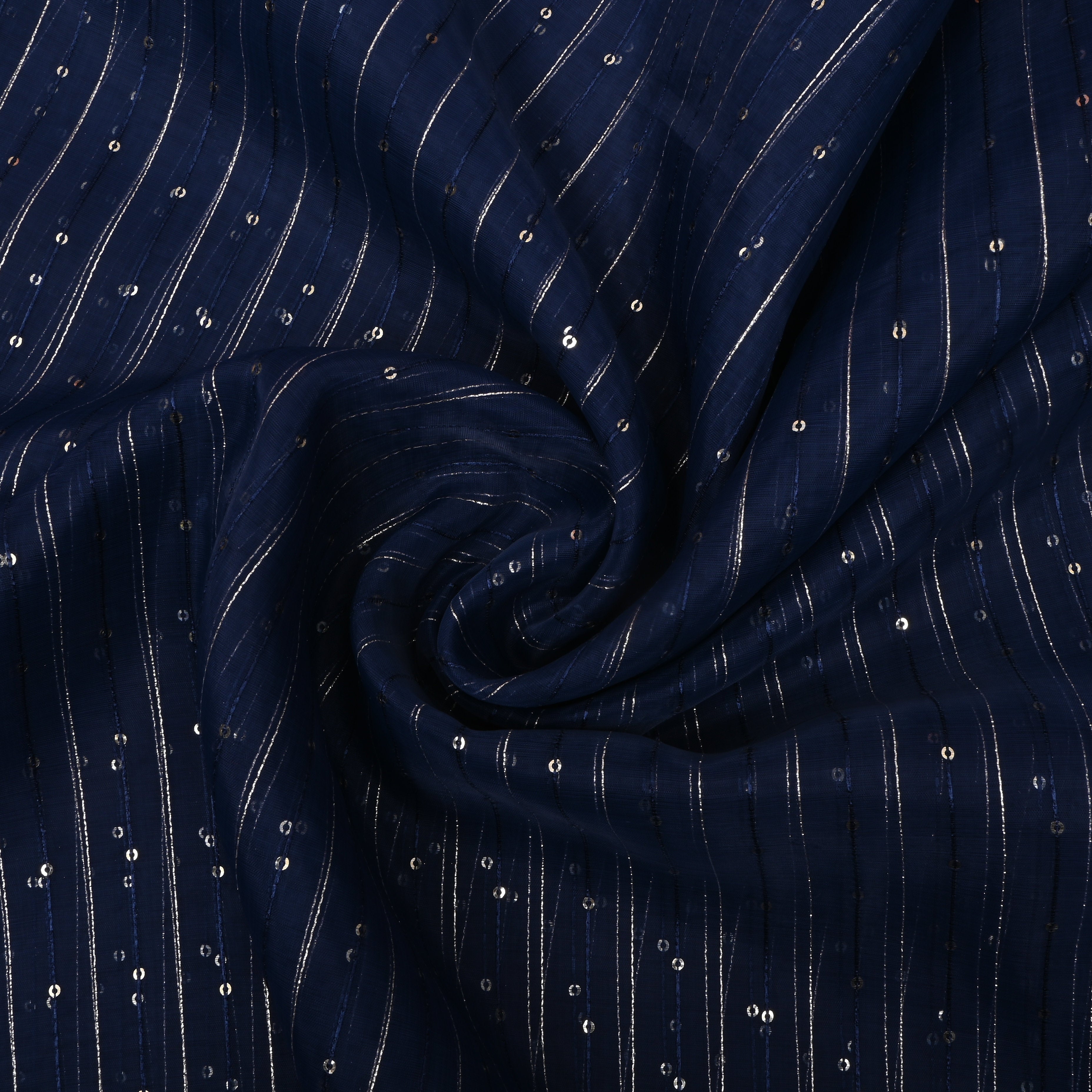 Navy Blue Zari Embroidered Organza Fabric