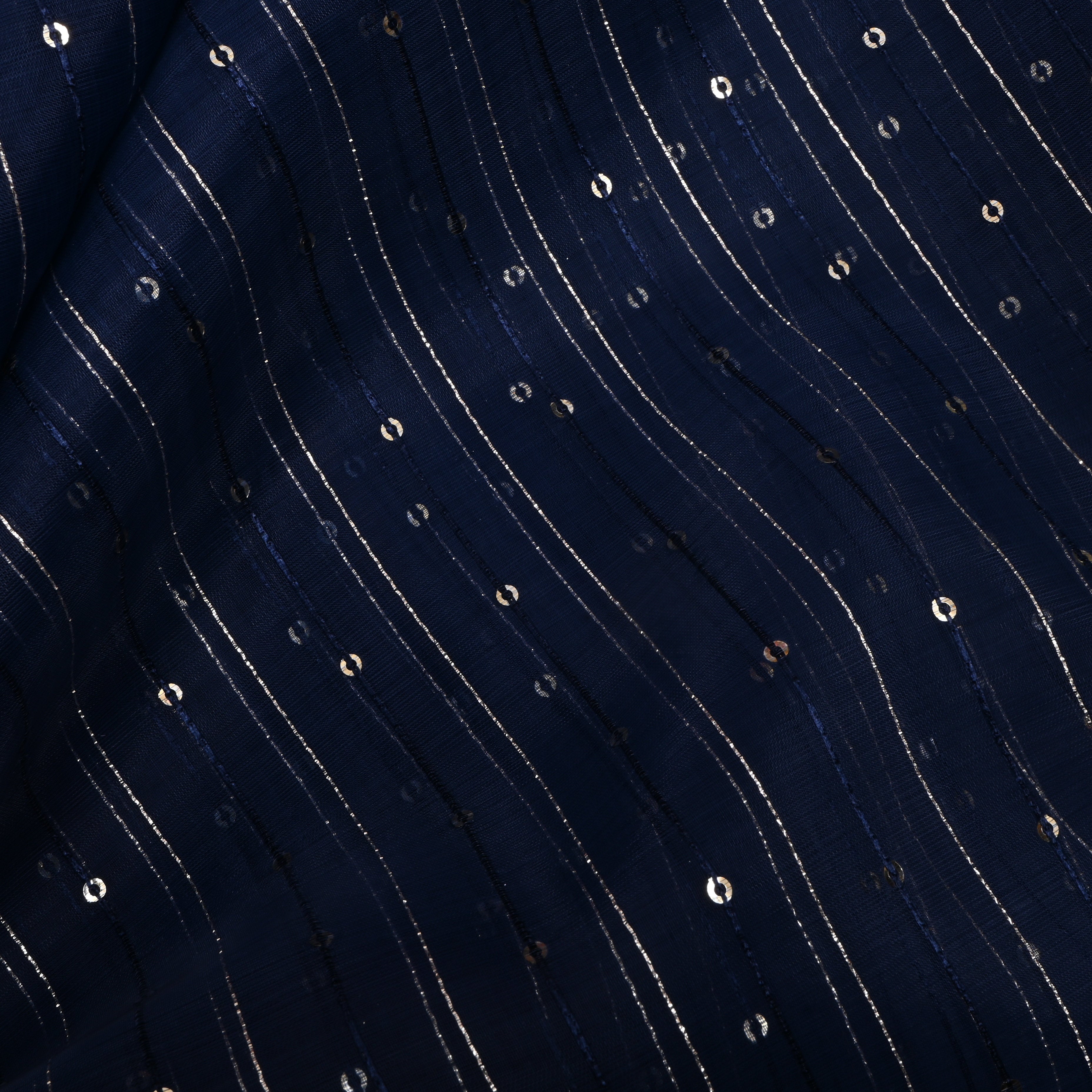 Navy Blue Zari Embroidered Organza Fabric