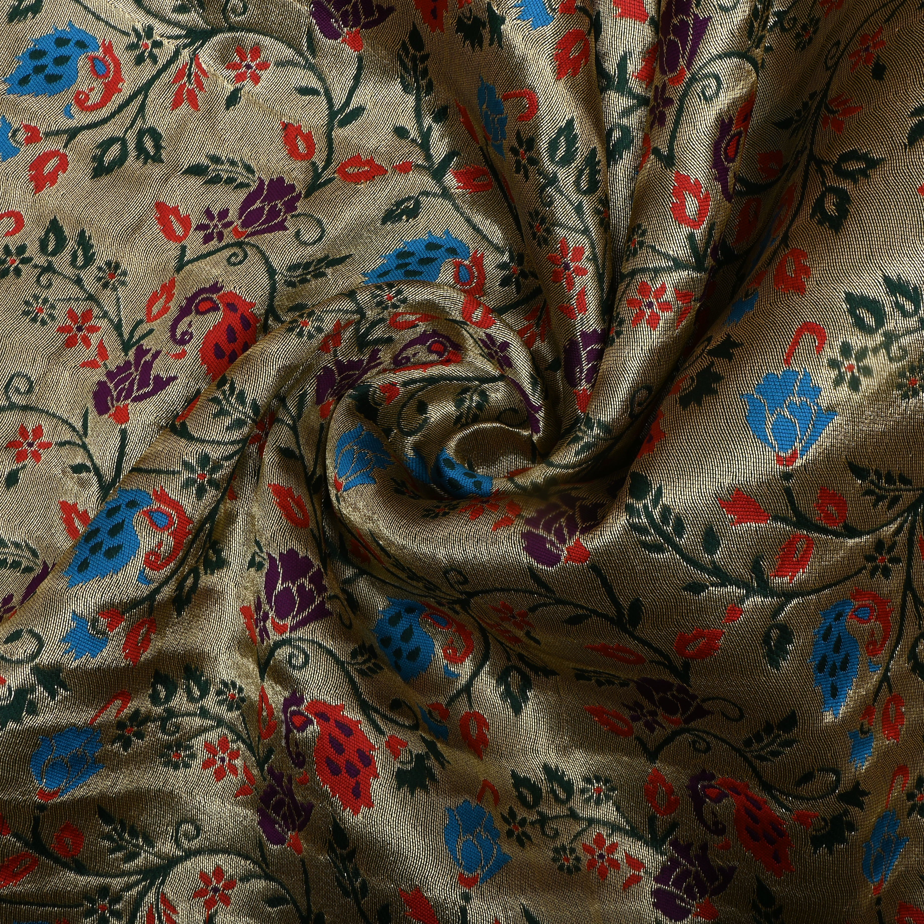 Antique Golden Floral Jamawar Tissue Fabric