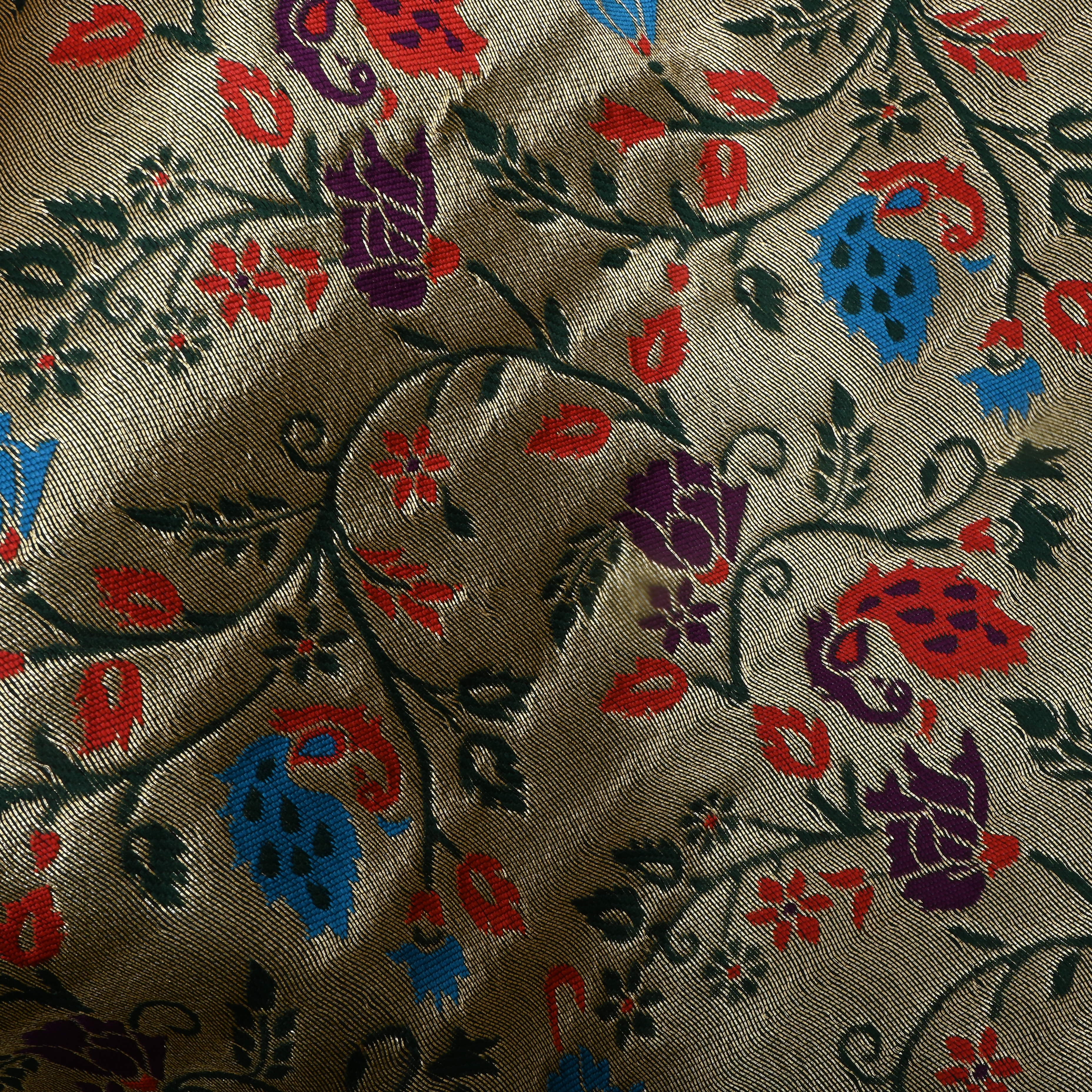 Antique Golden Floral Jamawar Tissue Fabric