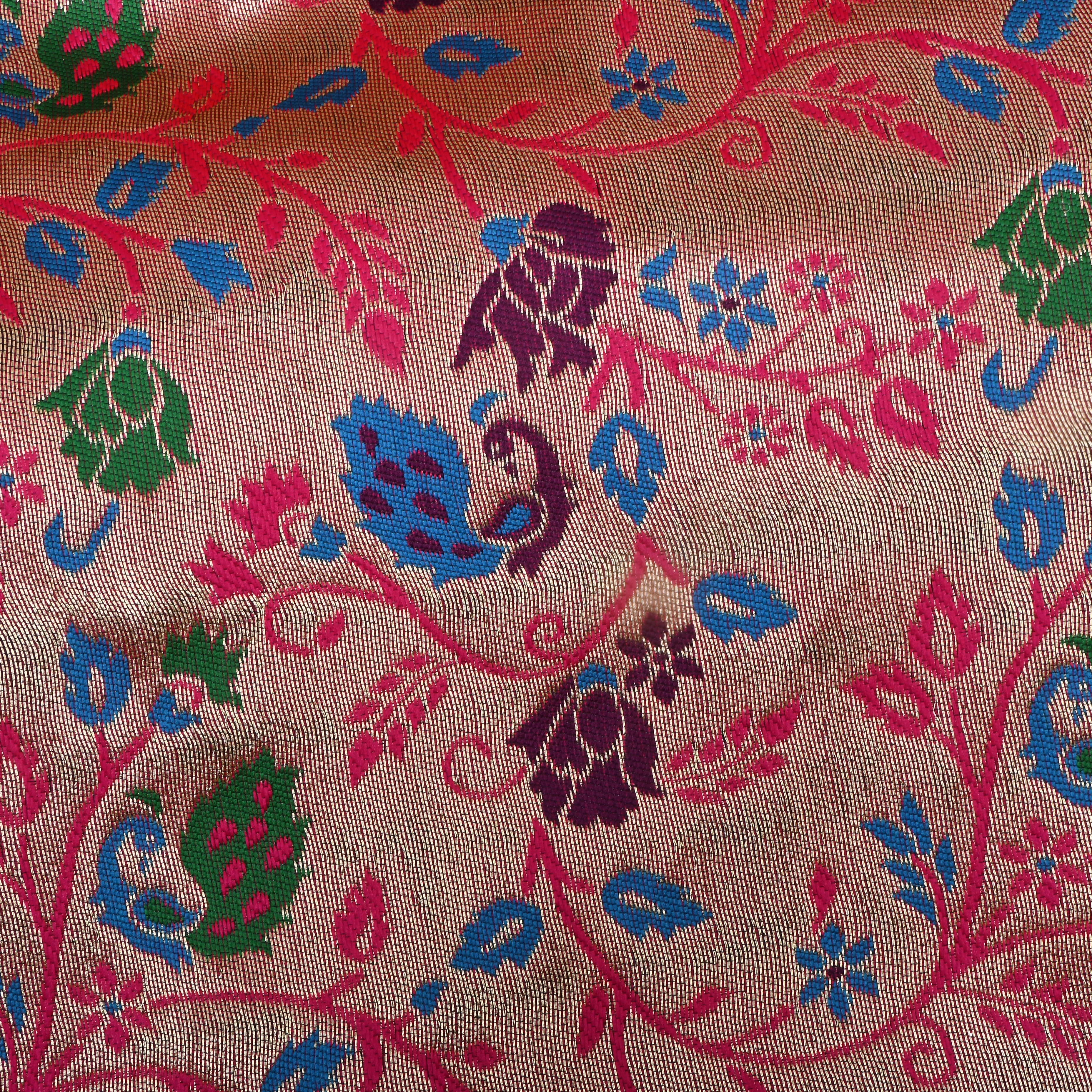 Pinkish Gold Floral Jamawar Tissue Fabric