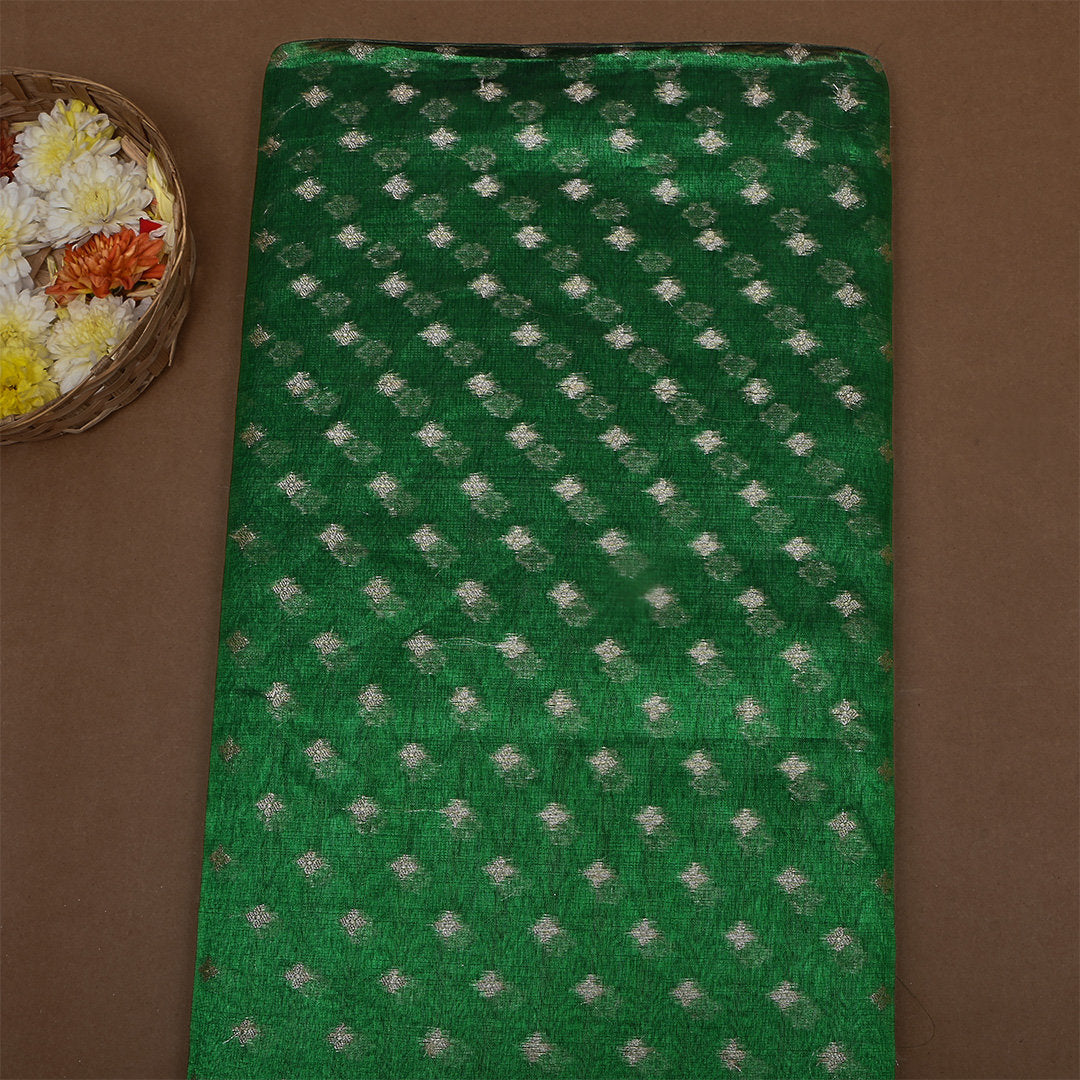Royal Green Zari Woven Tissue Fabric