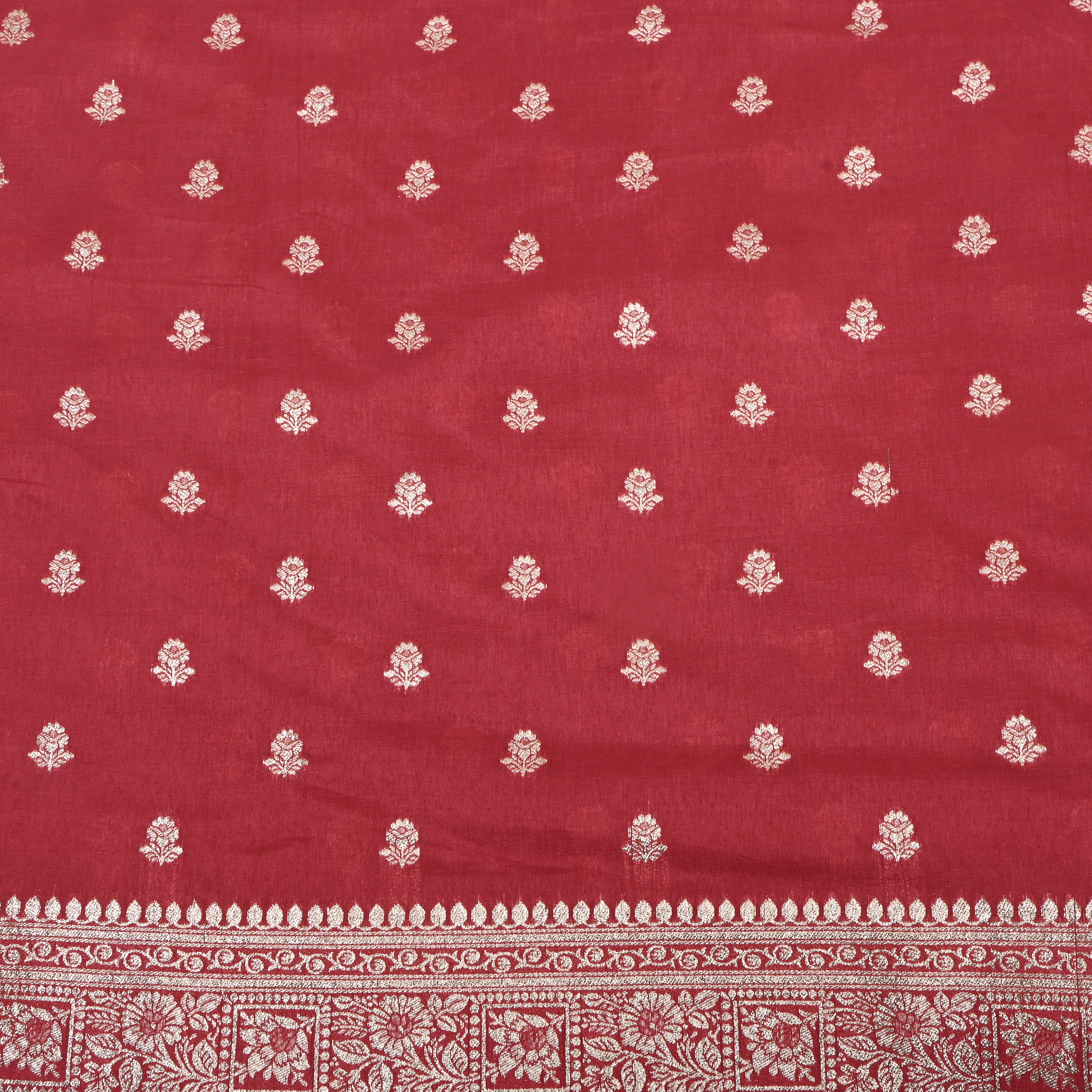 Crimson Red Zari Woven Silk Fabric