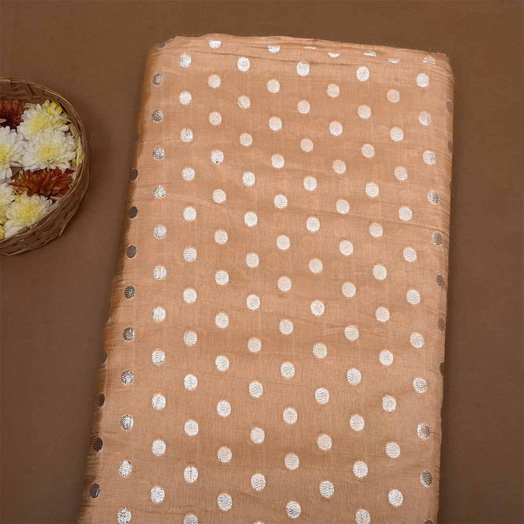 Peach Zari Woven Silk Fabric