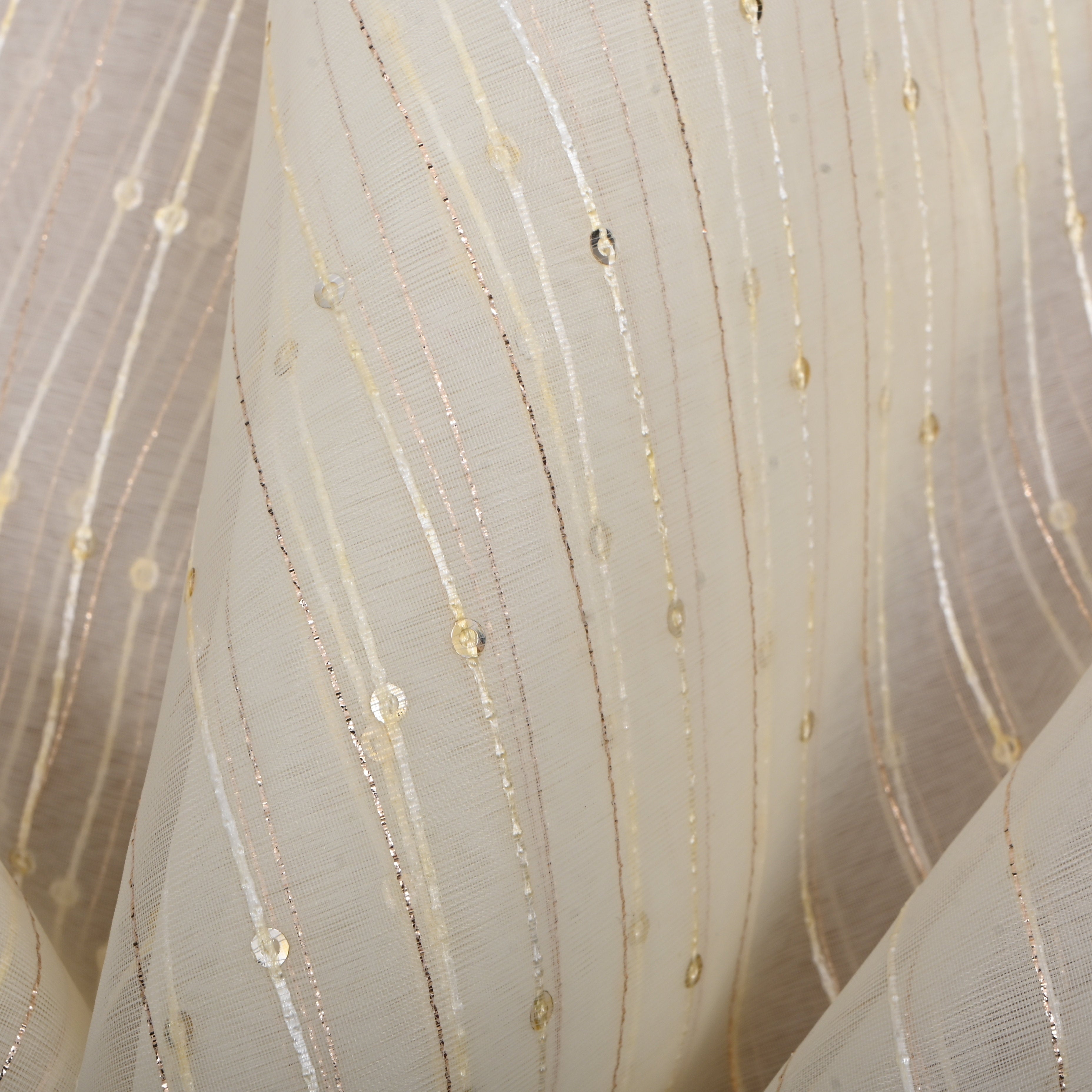 Chalk White Zari Embroidered Organza Fabric