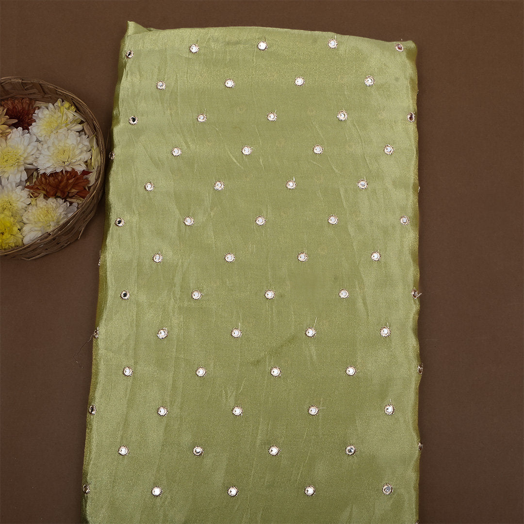 Bright Moss Green Mirror Embroidery Tissue Fabric