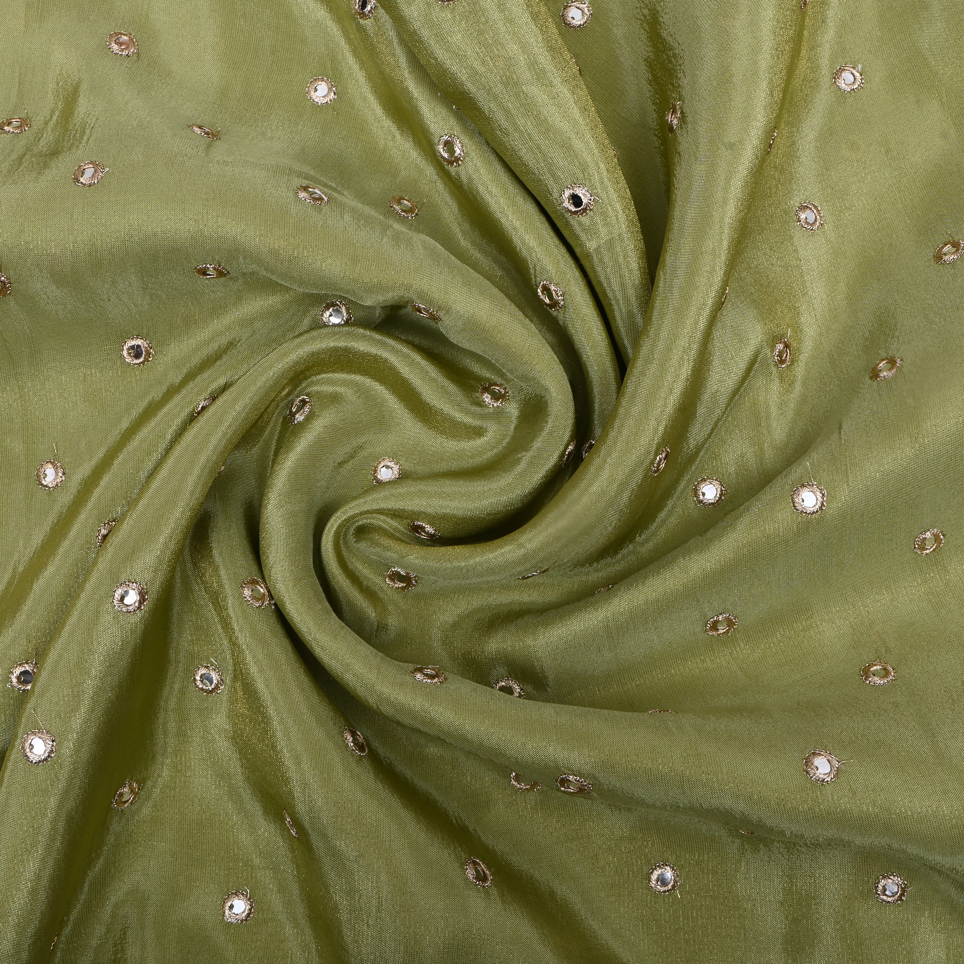 Bright Moss Green Mirror Embroidery Tissue Fabric