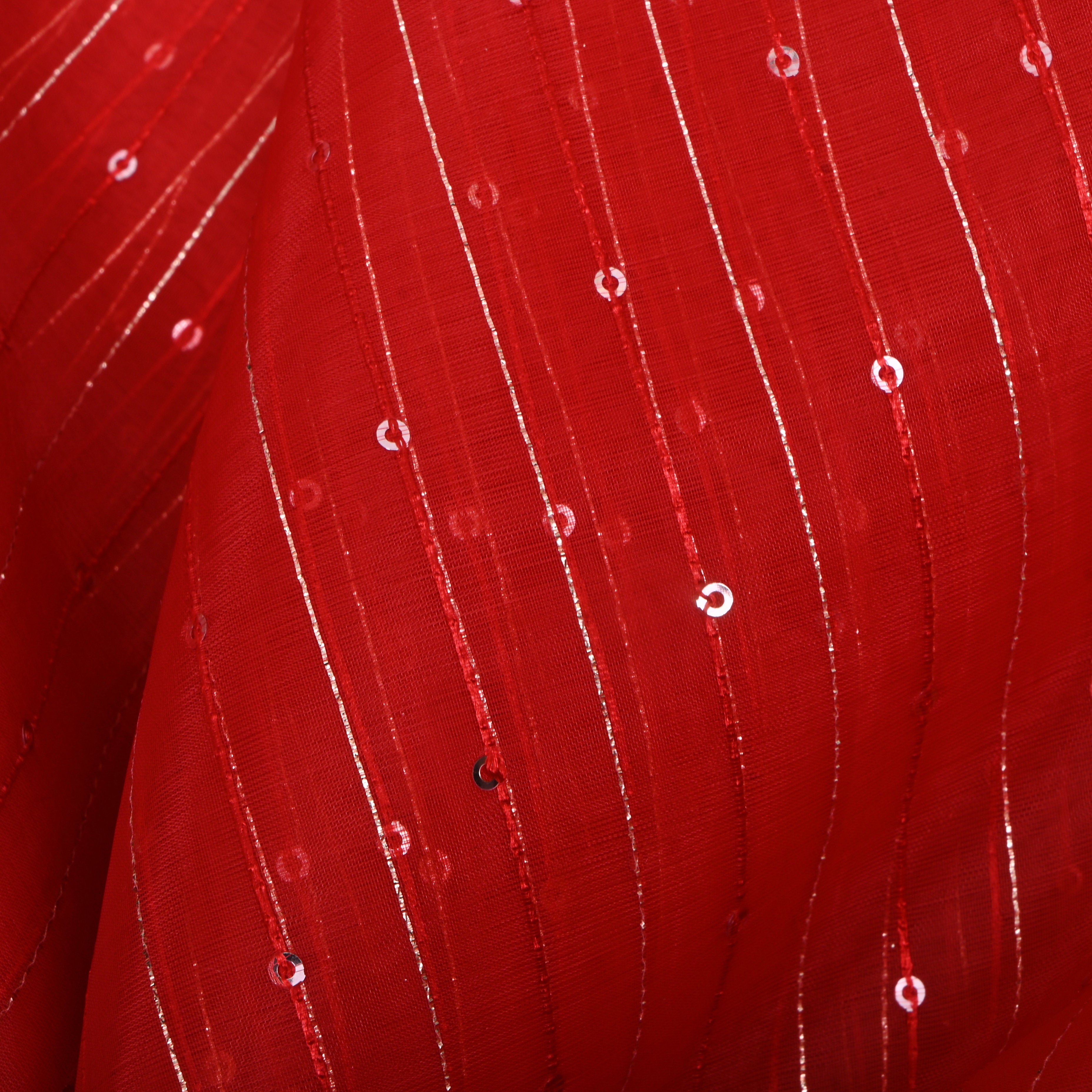 Cola Red Zari Embroidered Organza Fabric