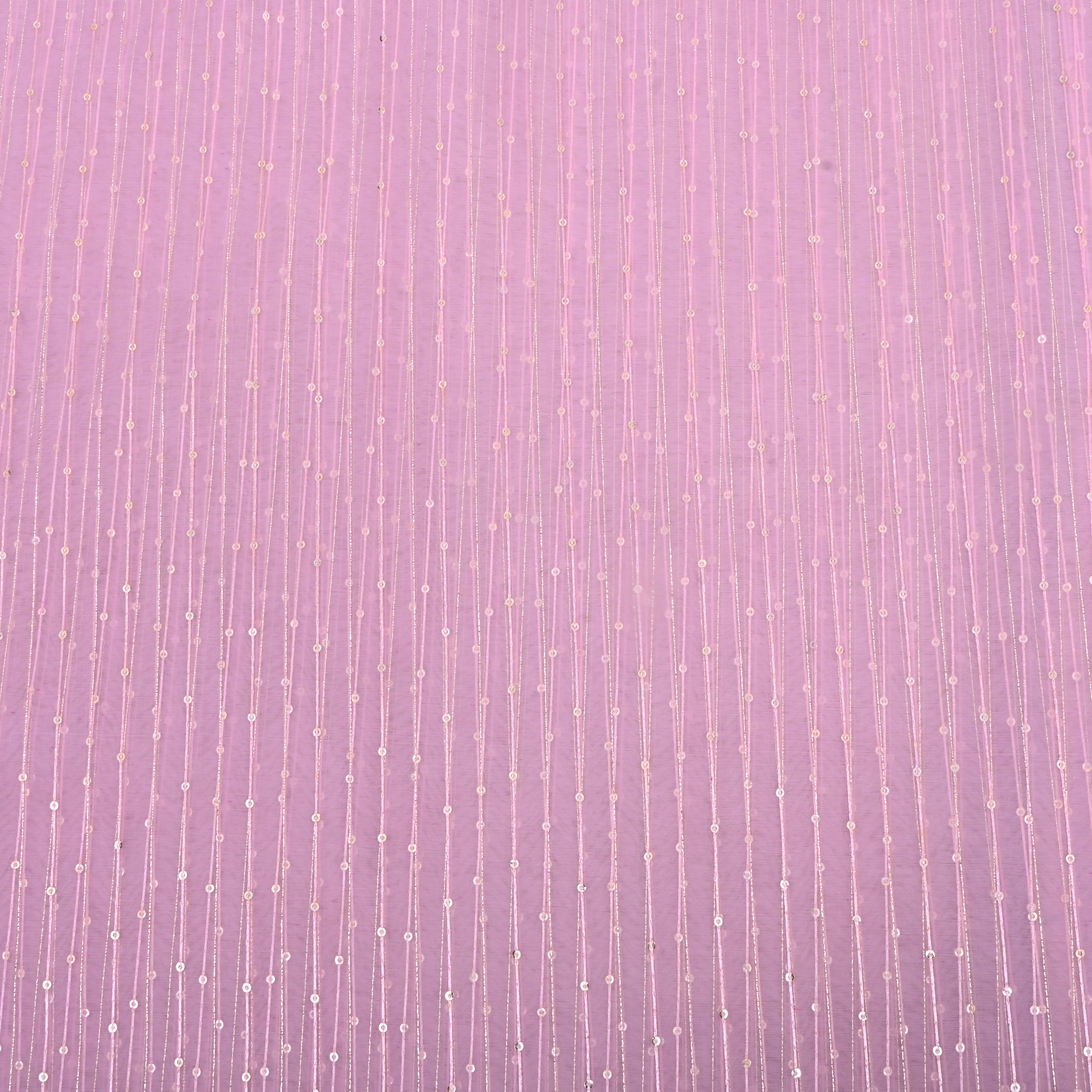 Candy Pink Zari Embroidered Organza Fabric
