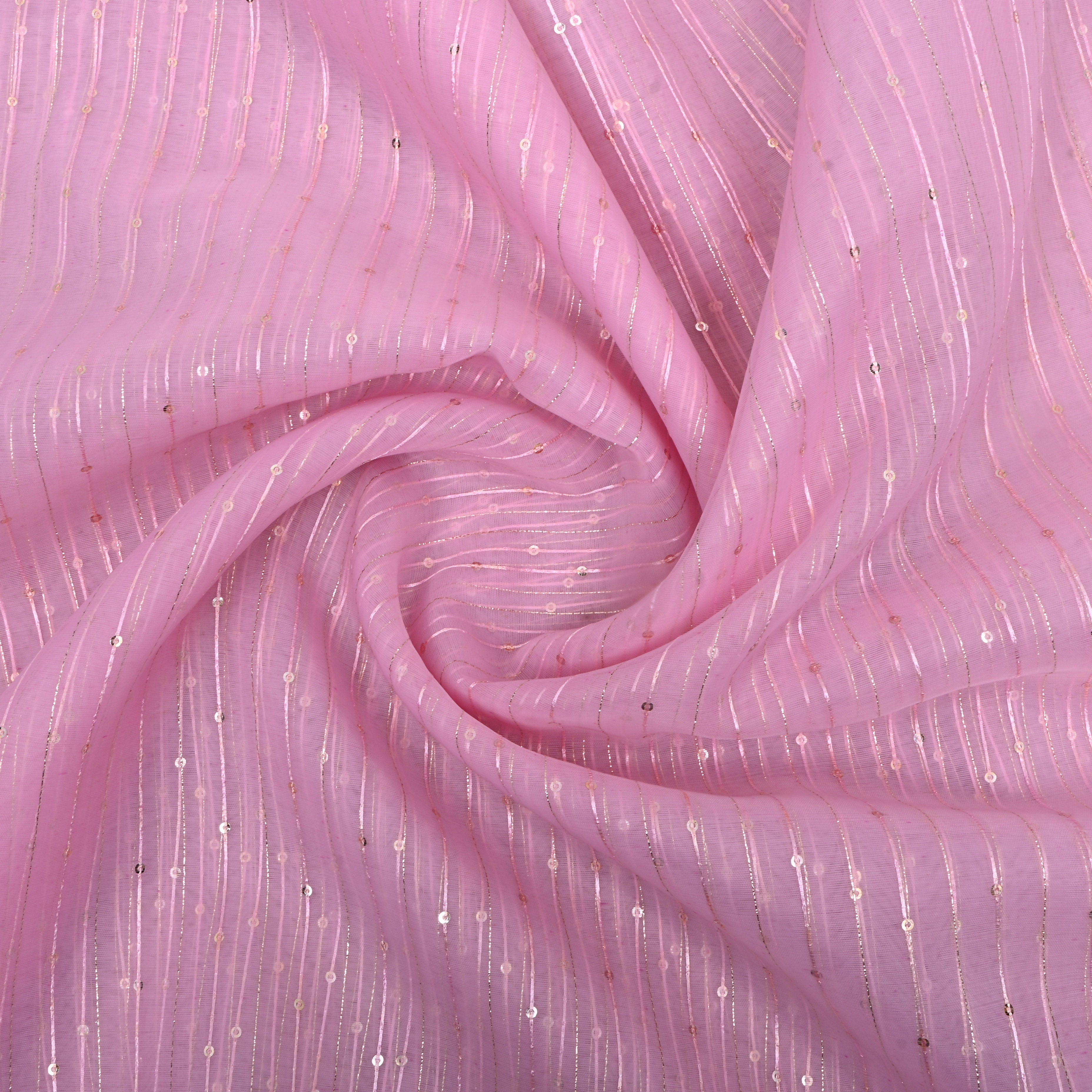 Candy Pink Zari Embroidered Organza Fabric