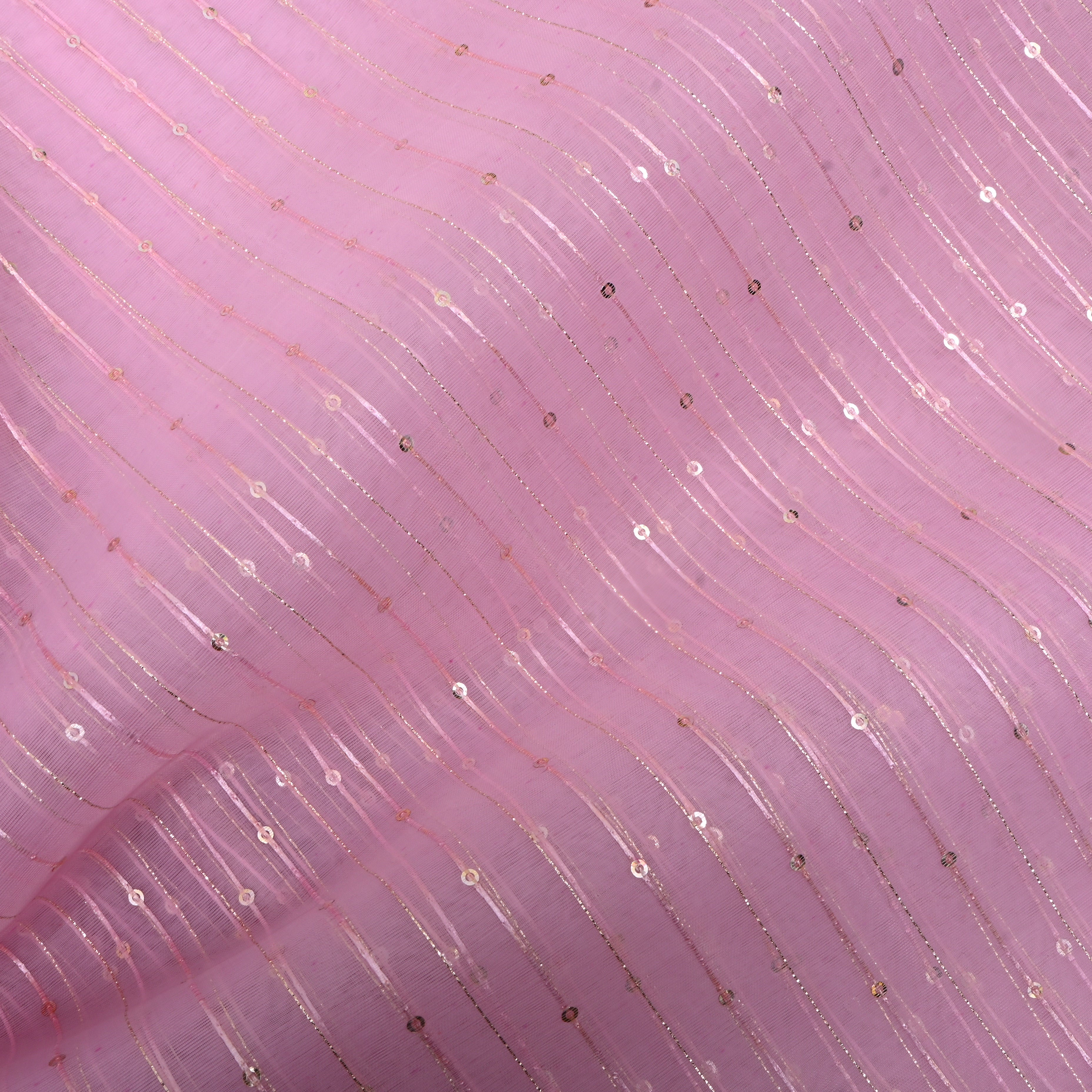 Candy Pink Zari Embroidered Organza Fabric