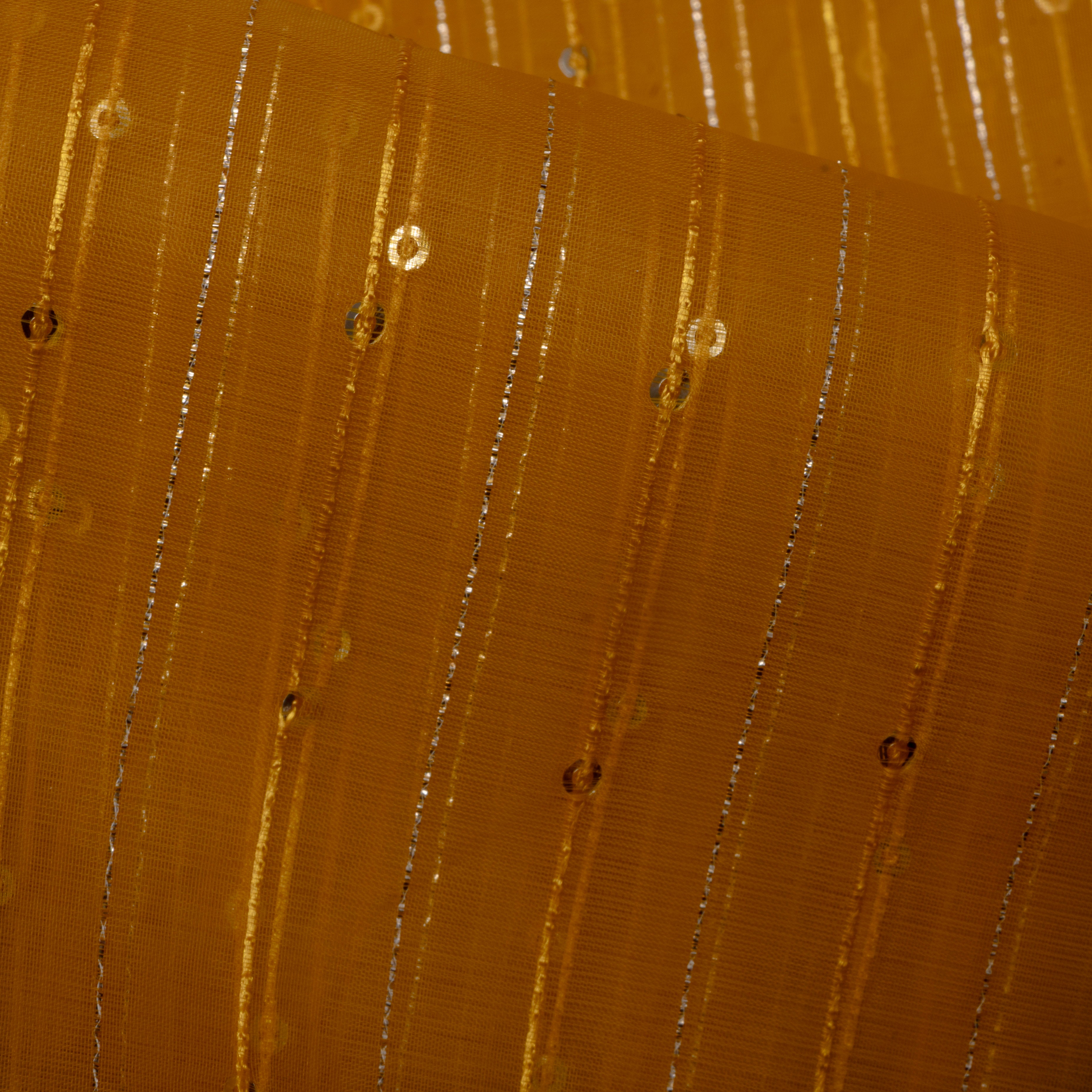 Golden Yellow Embroidered Organza Fabric