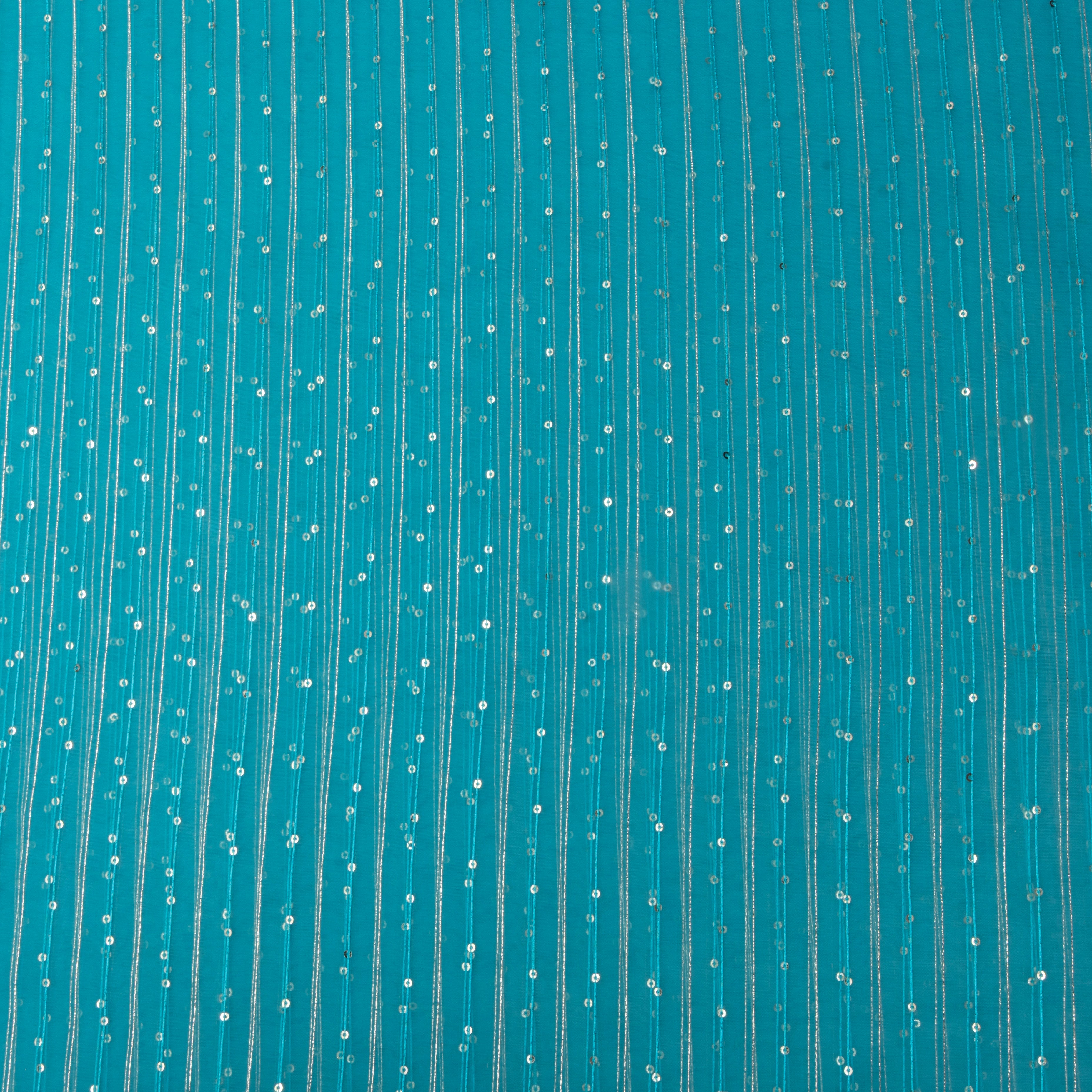 Sky Blue Embroidered Organza Fabric