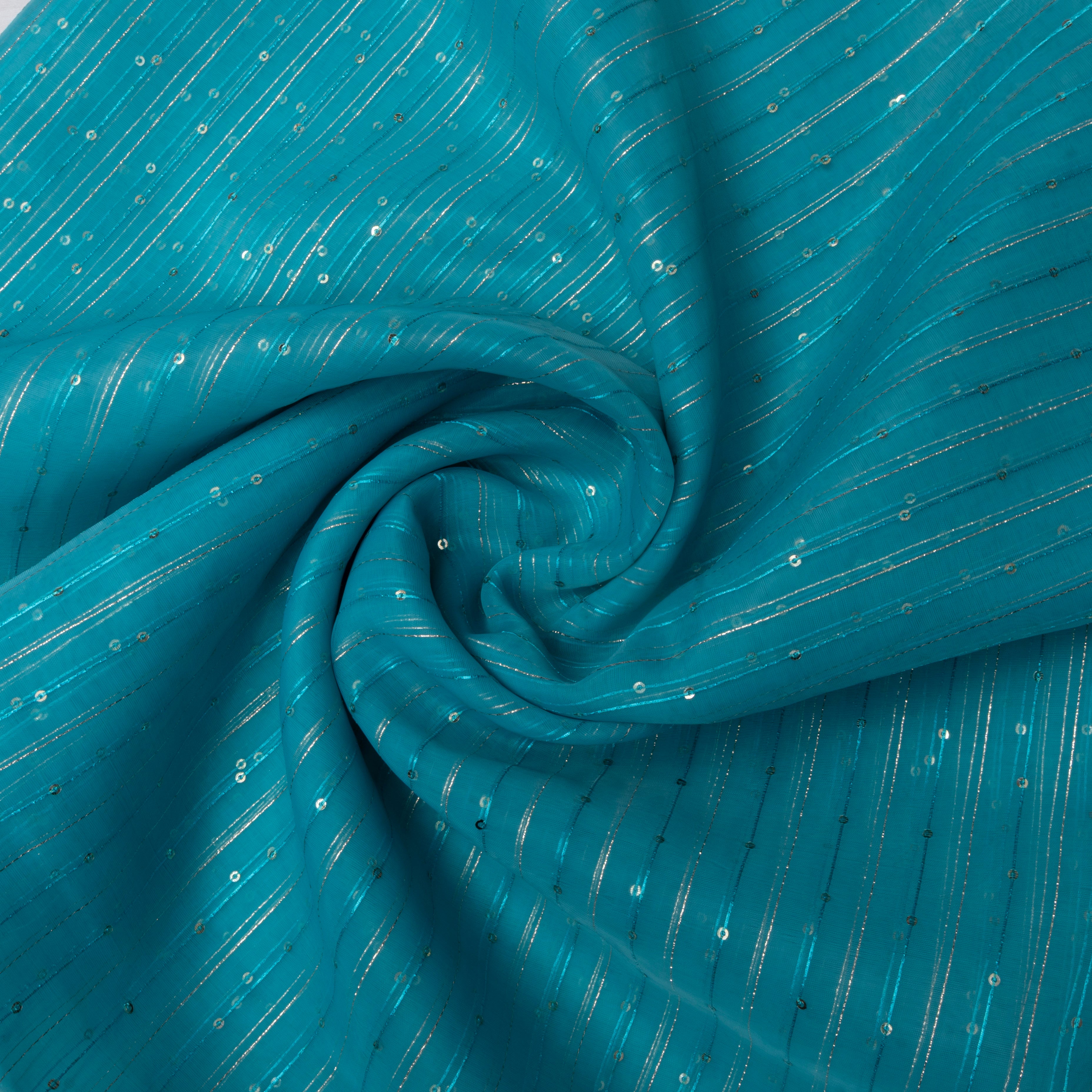 Sky Blue Embroidered Organza Fabric