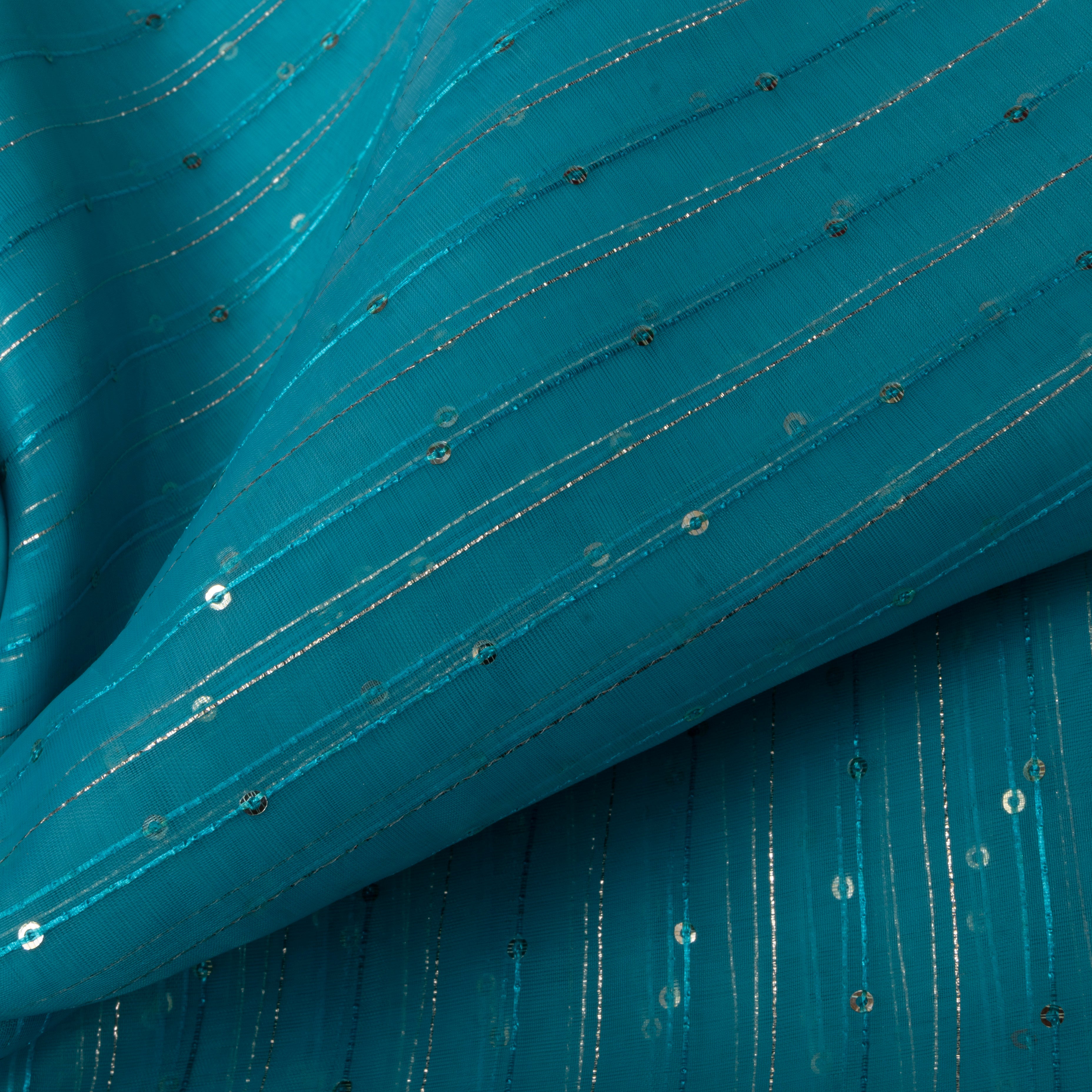 Sky Blue Embroidered Organza Fabric