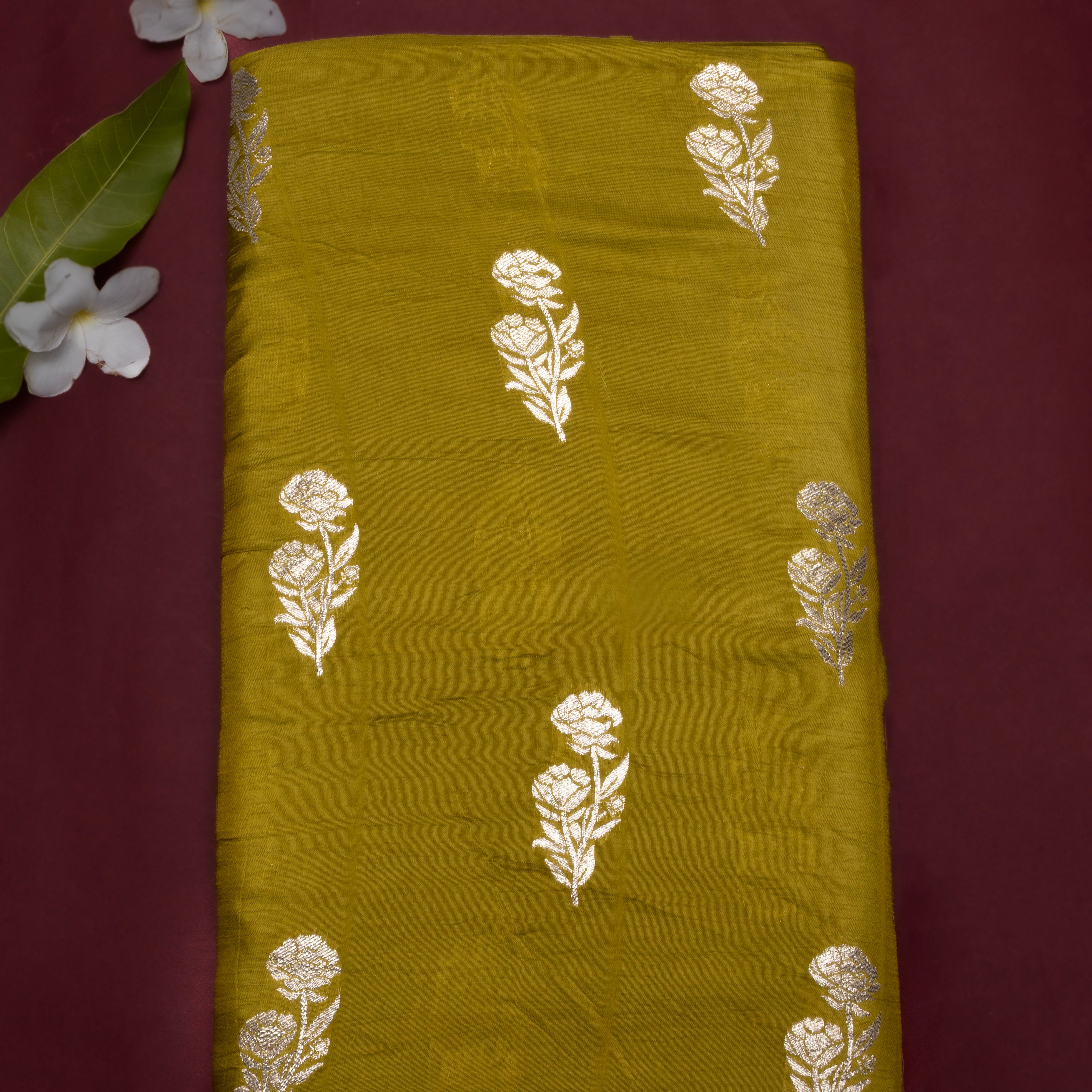 Mehendi Green Floral Jamawar Silk Fabric