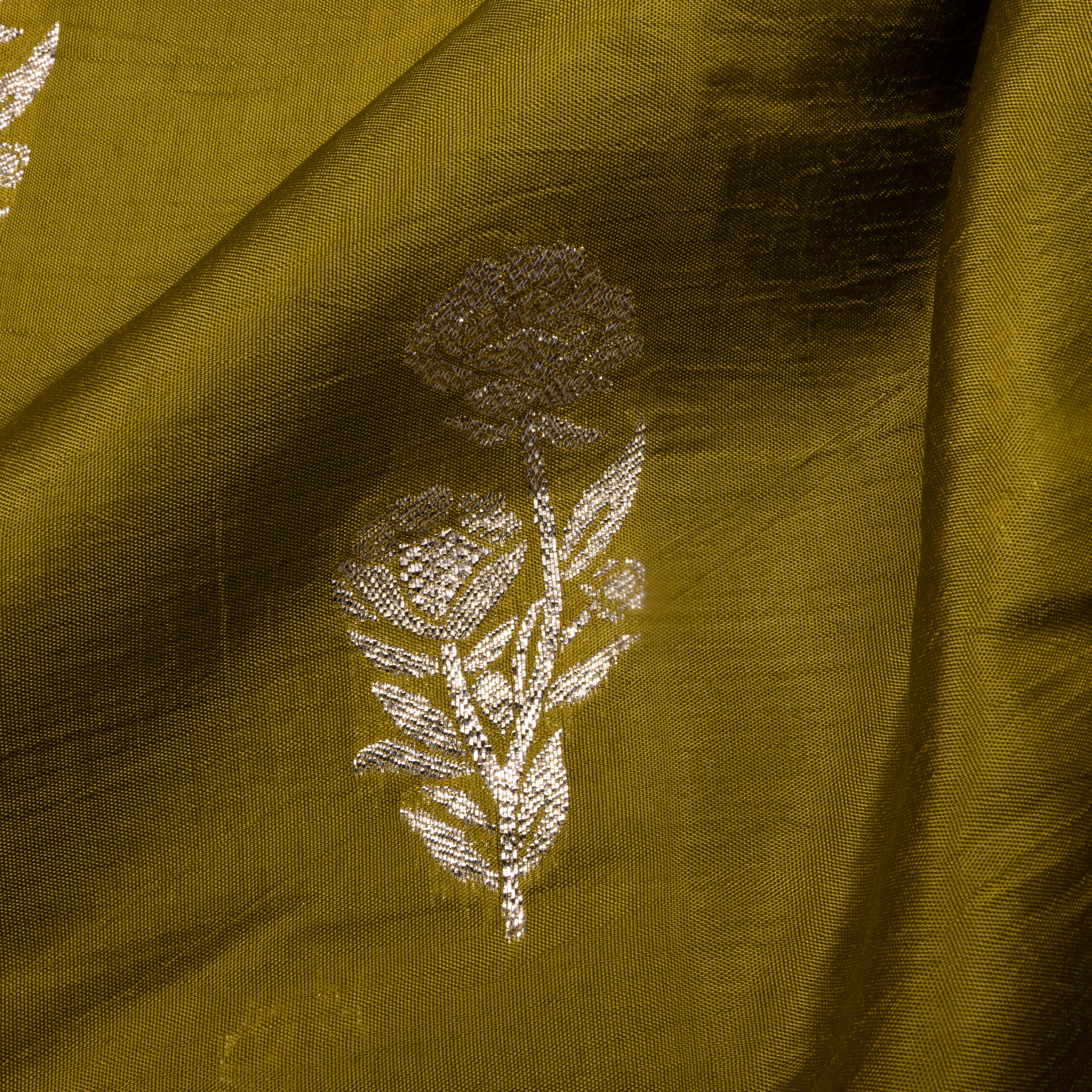 Mehendi Green Floral Jamawar Silk Fabric
