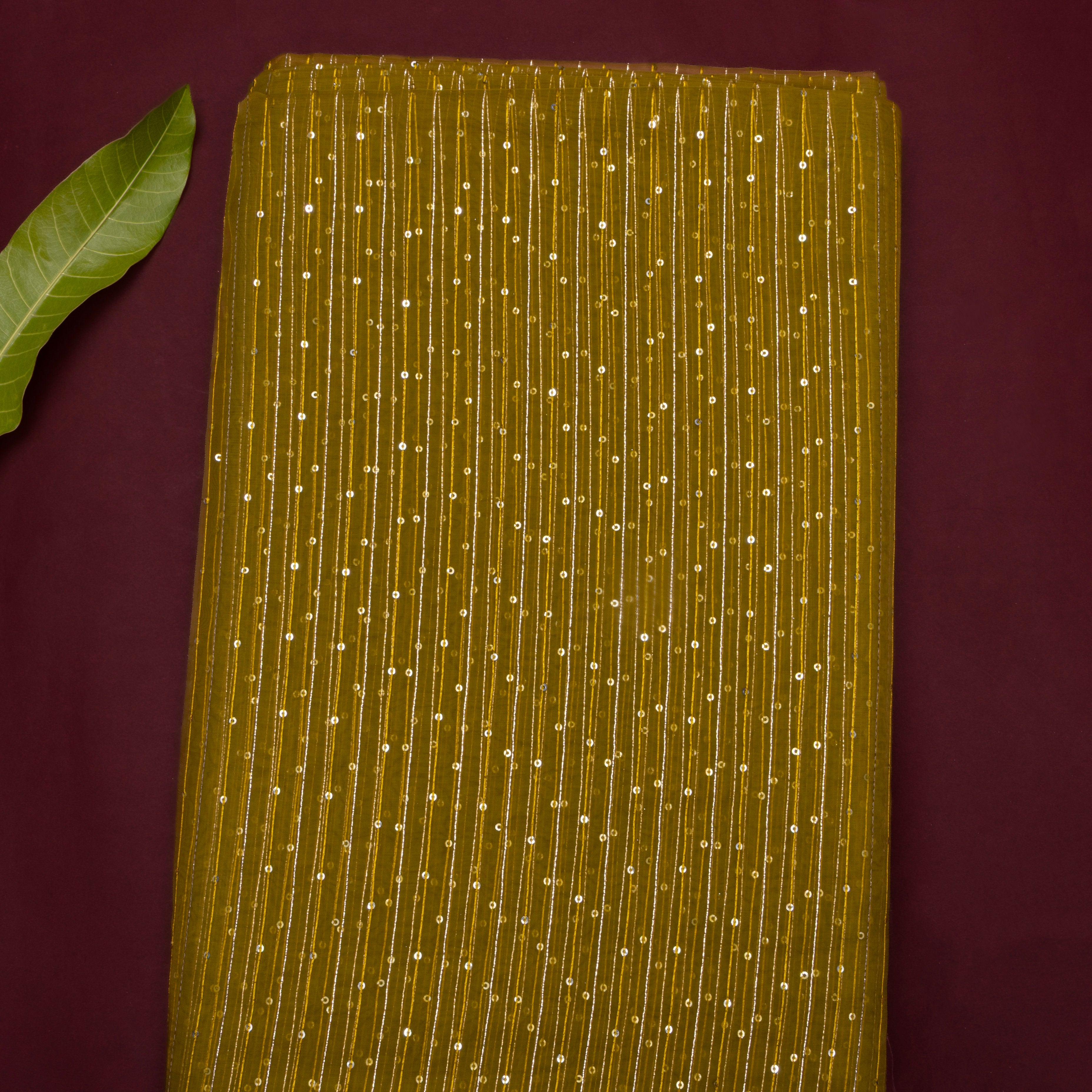 Mehendi Green Embroidered Organza Fabric