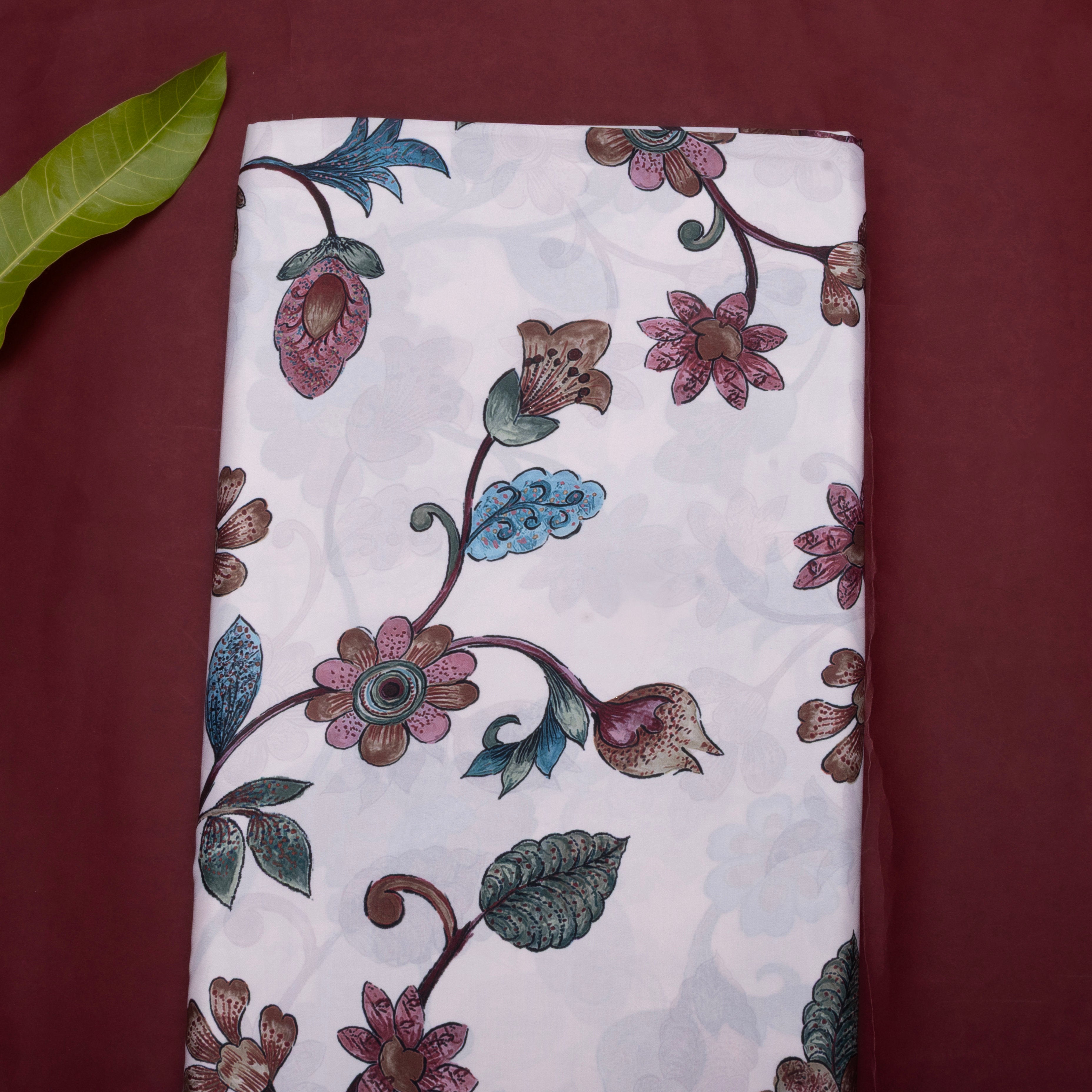 White Lotus Printed Silk Fabric