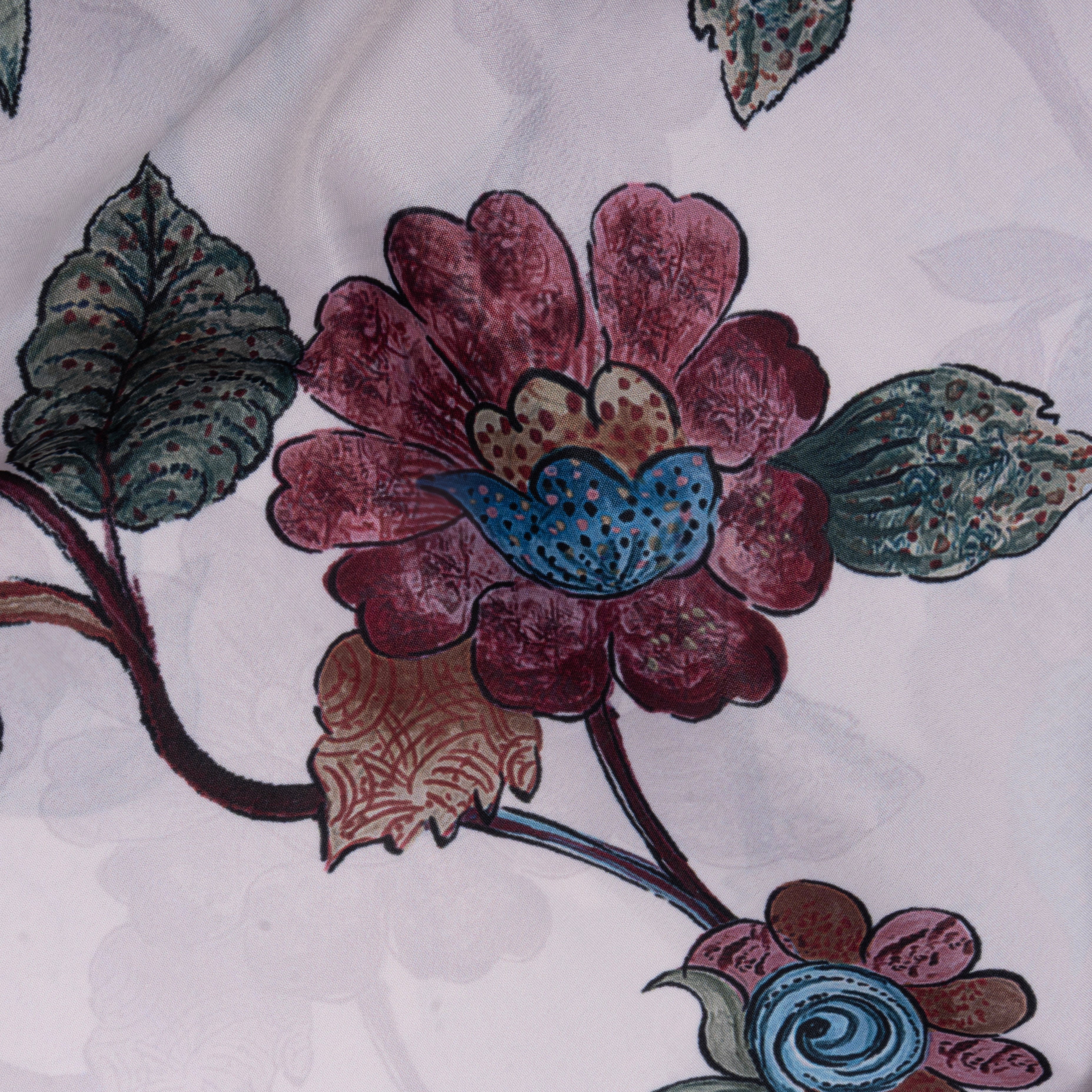 White Lotus Printed Silk Fabric