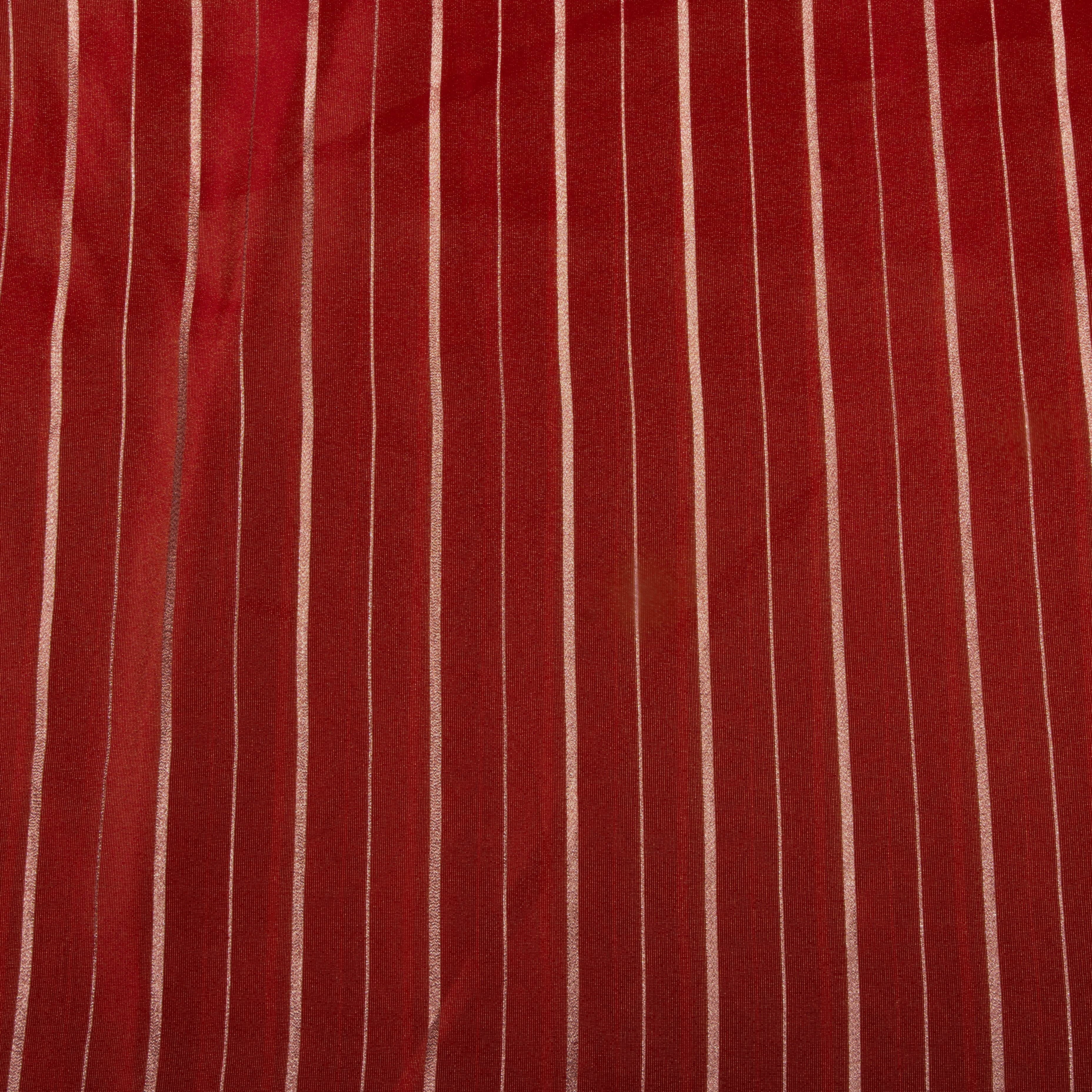 Soft Red Woven Zari Stripes Jamawar Tissue Fabric