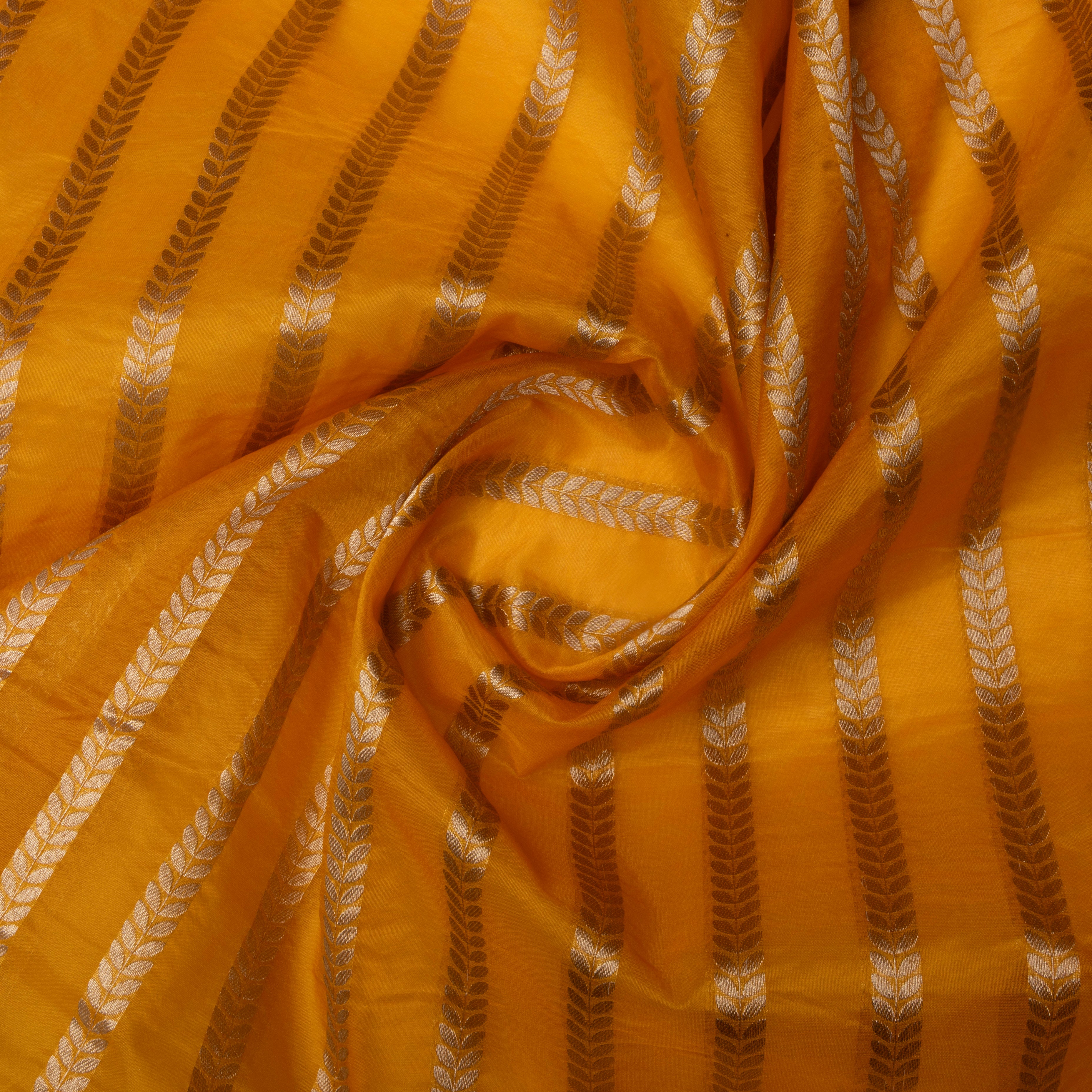 Golden Yellow Zari Stripes Jamawar Organza Fabric